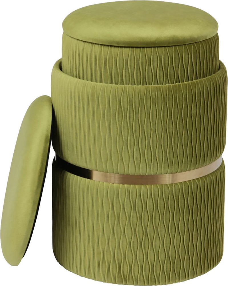 Kayoom Polsterhocker »Hocker Zora 425 2er-Set, Praktischer und versteckter Stauraum« Set, 2 Stk. tlg. 2er-Set mit Stauraum, ineinander stapelbar, goldener Ring