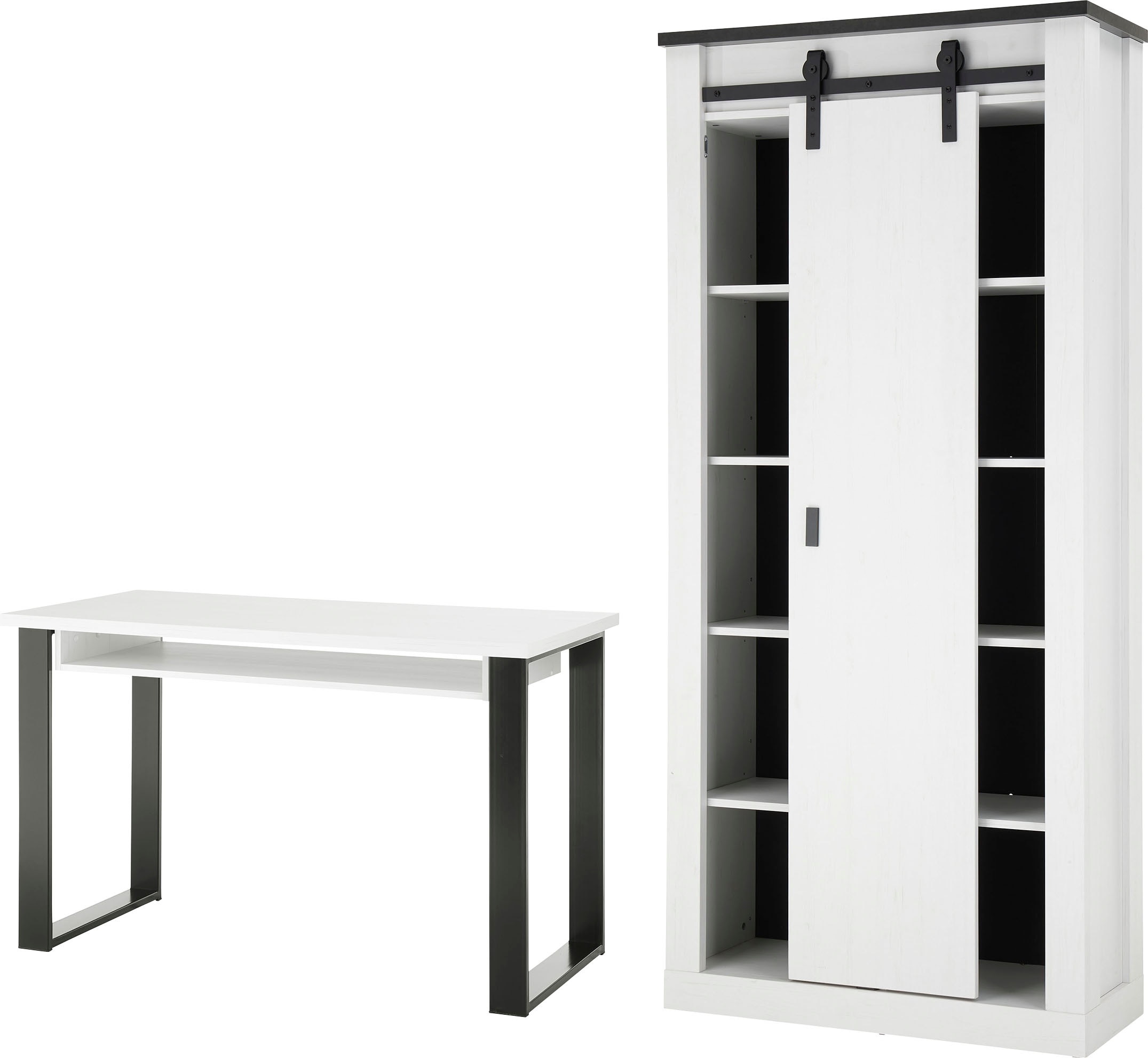 Home affaire Schrank-Set »SHERWOOD«, (2 St.), Büromöbel Set, mit  Scheunentorbeschlag aus Metall, Breite ca. 220 cm bei OTTO