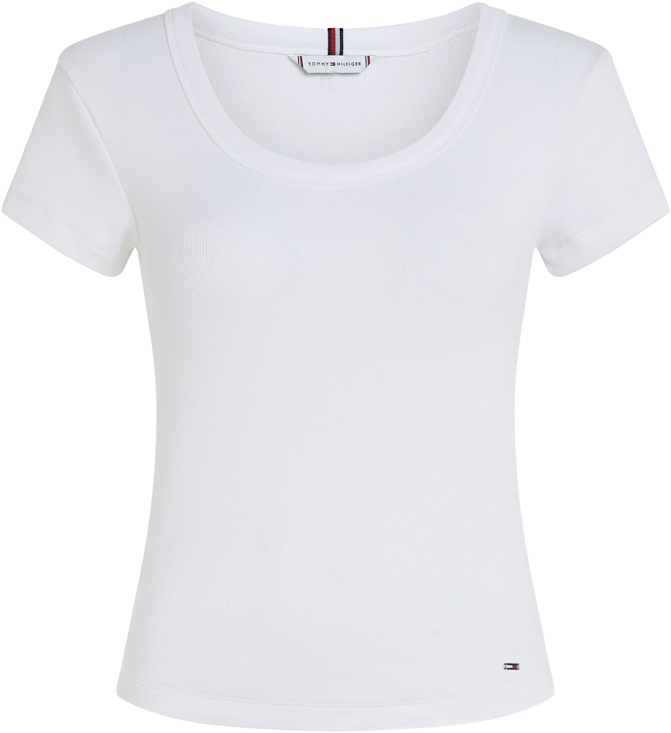 Tommy Hilfiger T-Shirt »SLIM RIB SCOOP NK CAP SLV«, mit Metalllabel