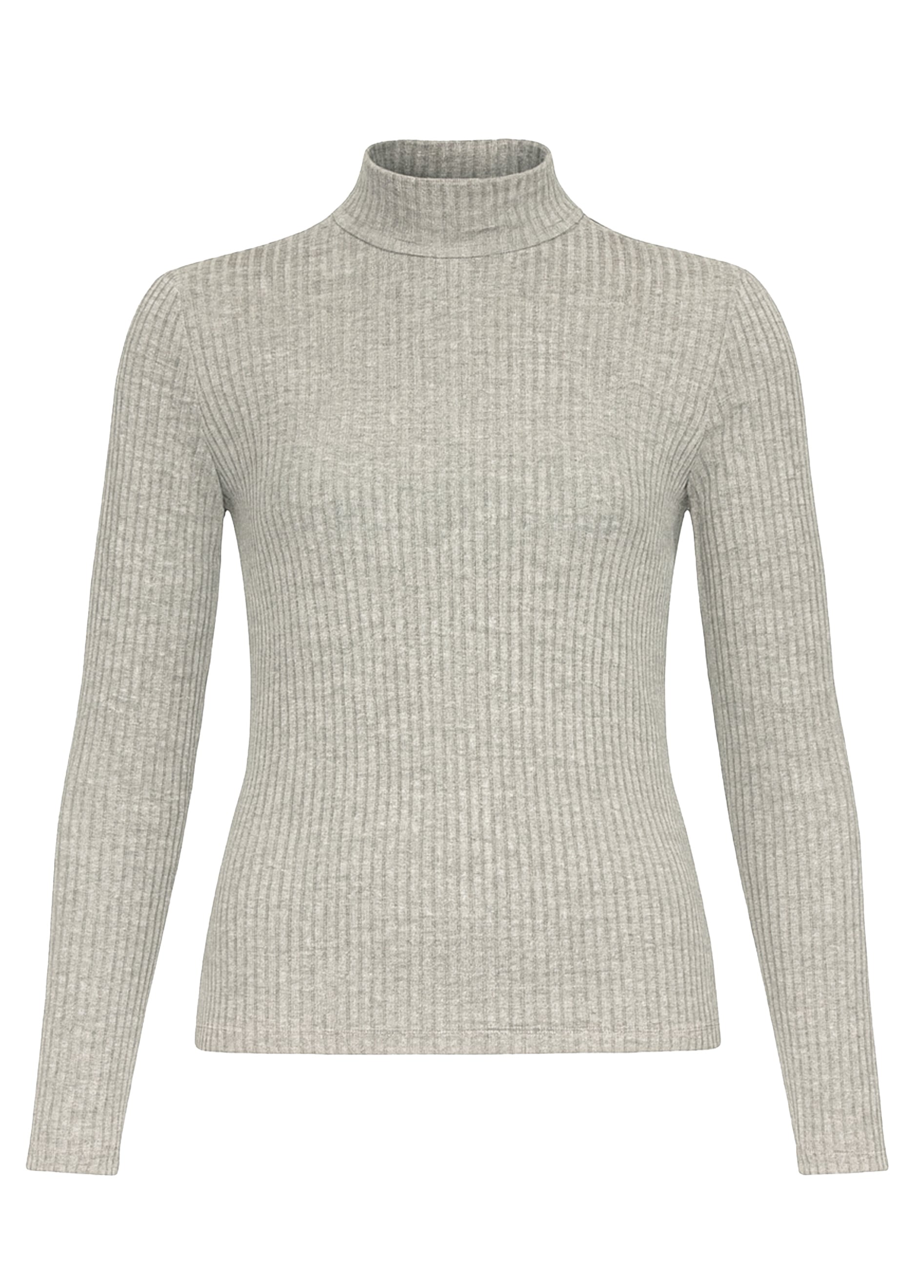 SASSYCLASSY Stehkragenshirt »Geripptes Lamgarmshirt mit Stehkragen« Weiches Shirt mit schmalem Stehkragen Beige Braun Grau