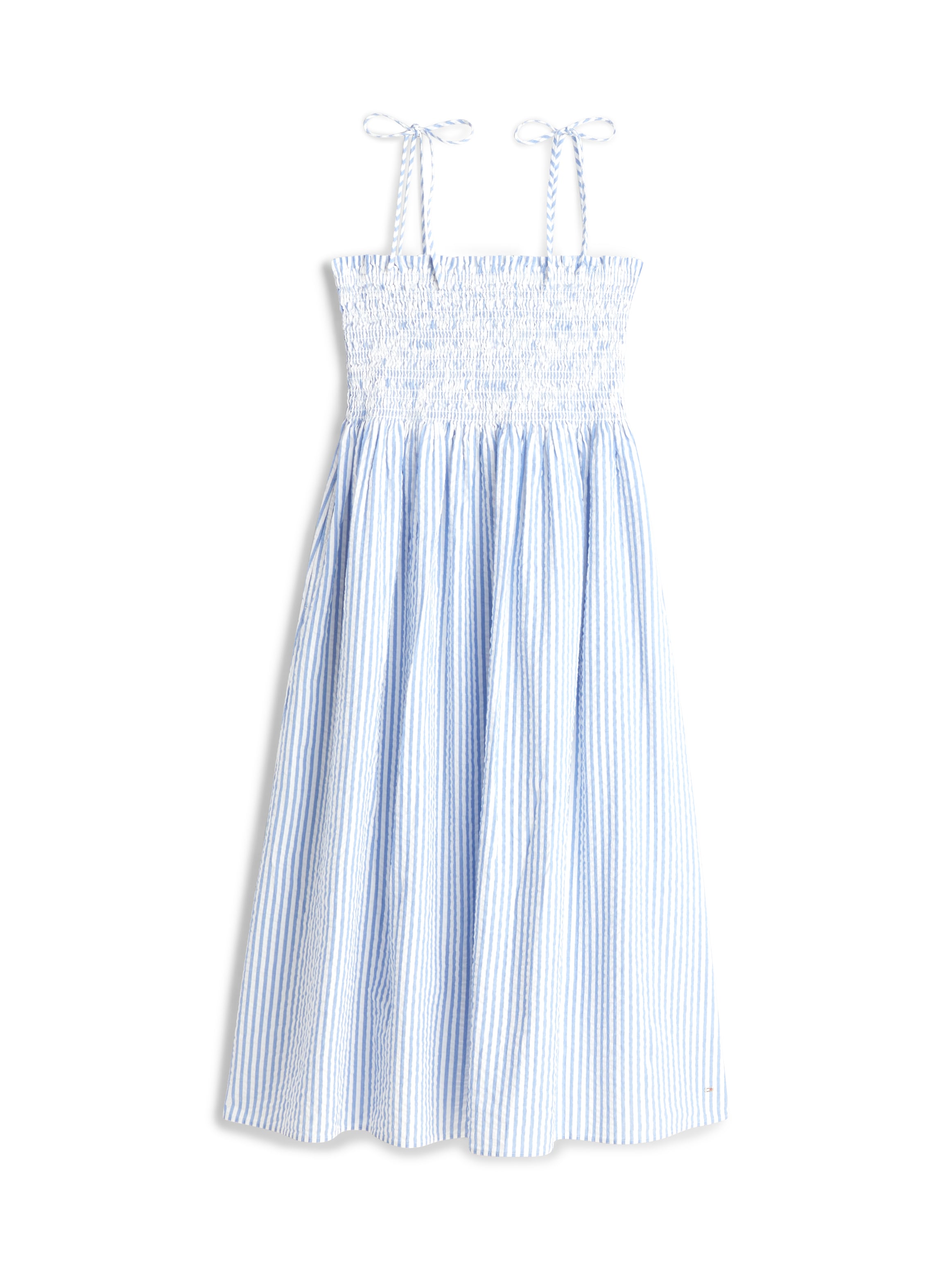 Tommy Hilfiger Sommerkleid »SWIMSHOP SEERSUCKER SMOCKED DRS« mit schmalen Trägern zum Binden, Midi-Länge