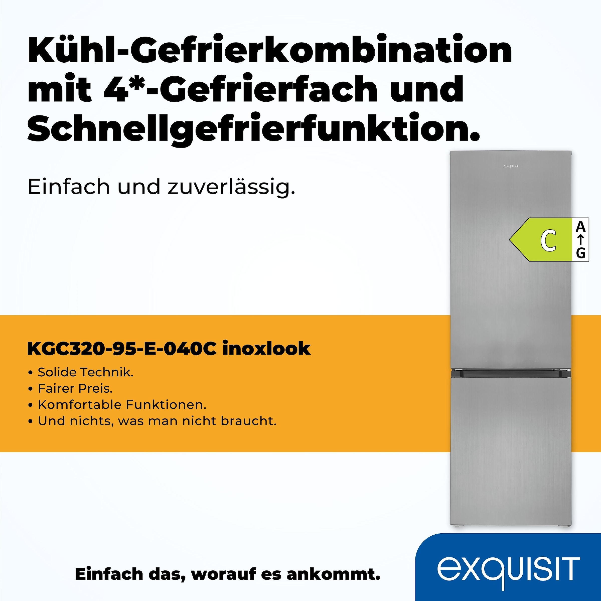 exquisit Kühl-/Gefrierkombination »KGC320-95-E-040C« 185,8 cm hoch 60 cm breit 315 Liter Nutzinhalt, Elektronische Steuerung