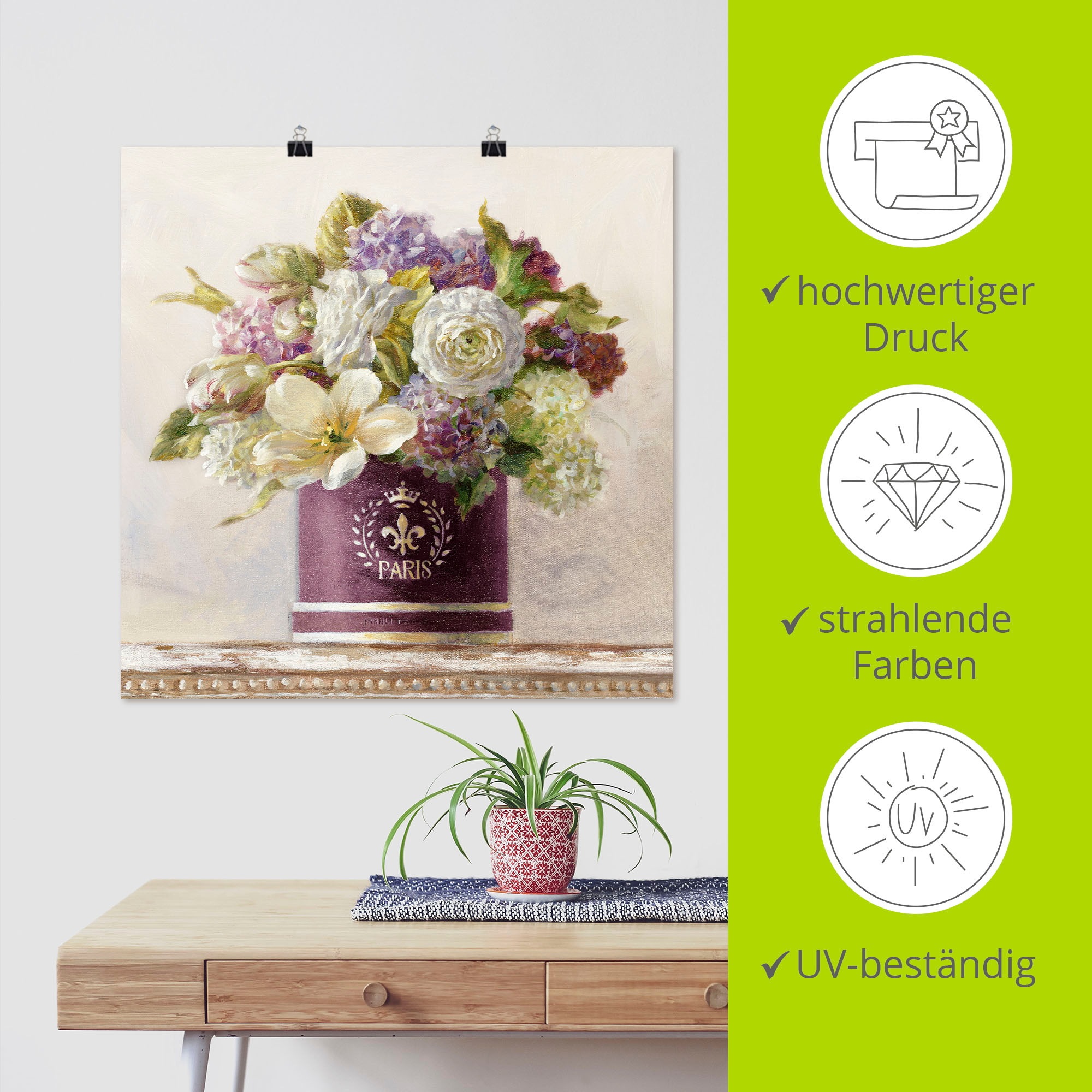 Artland Wandbild »Tulpen in Auberginer Hutschachtel«, Blumen, (1 St.), als Leinwandbild, Poster in verschied. Größen