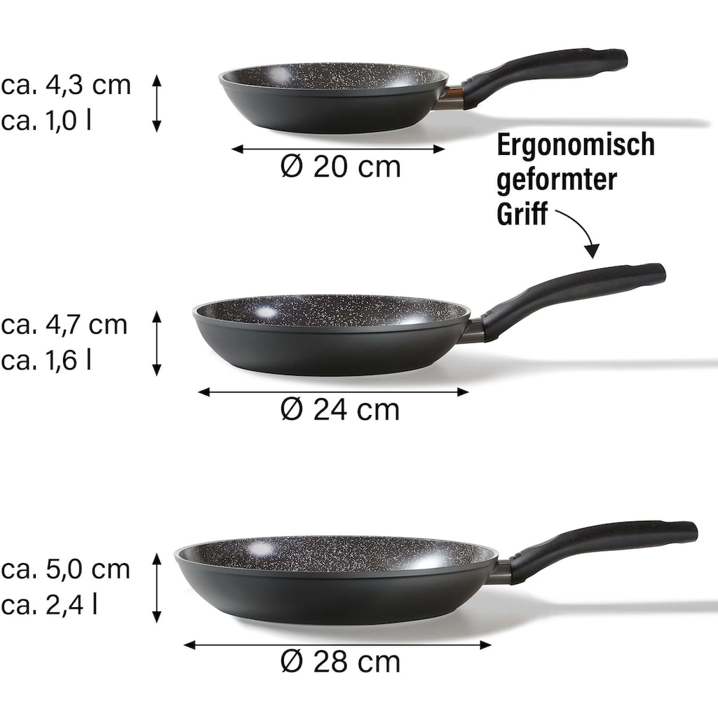 STONELINE Pfannen-Set »CERAMIC«, Aluminium, (Set, 3 tlg., je 1 Bratpfanne Ø 20/24/28 cm, H: 4,5/5/5,5 cm, - 1,0/1,7/2,7 l)