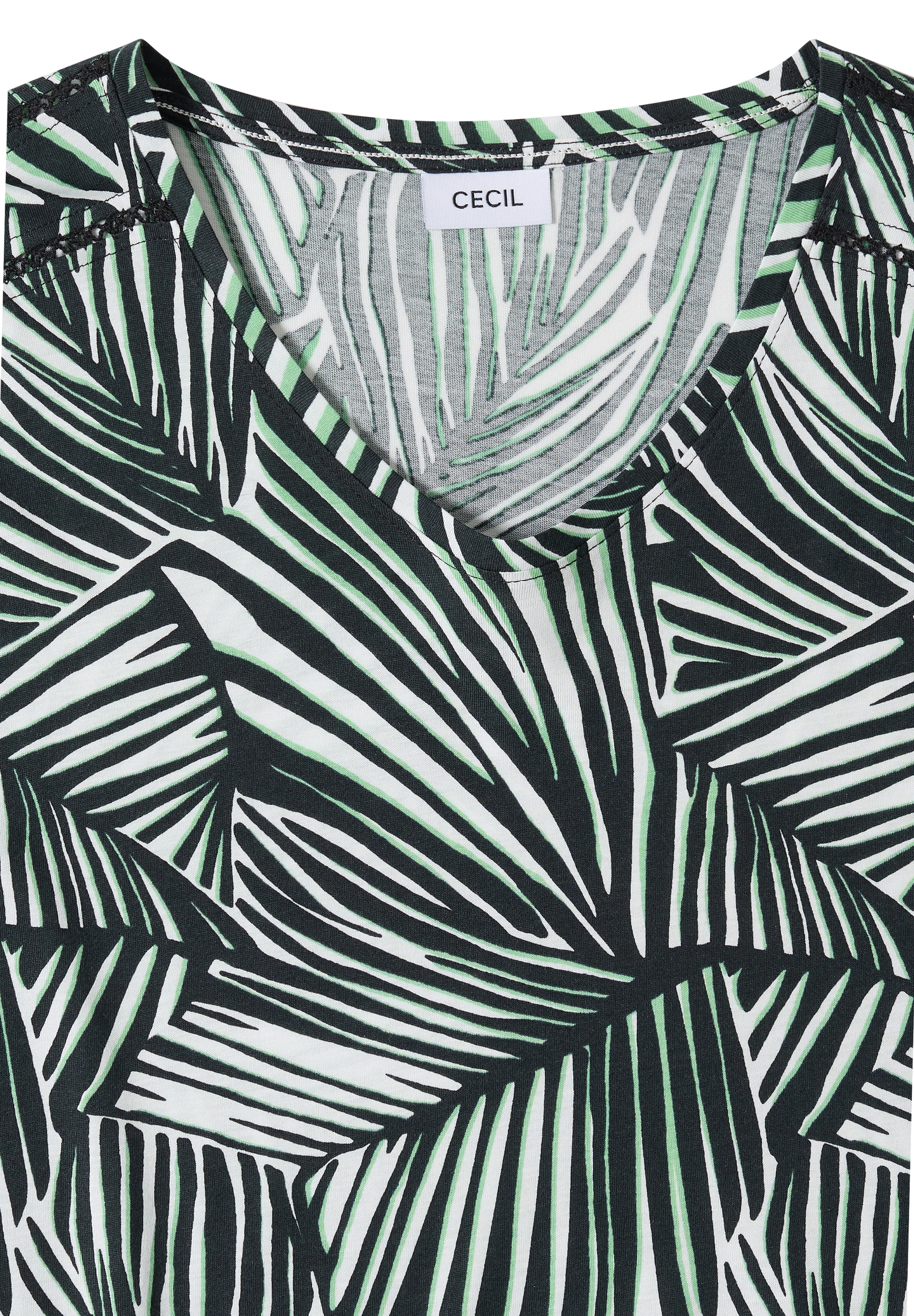 Cecil Kurzarmshirt Sommershirt mit V-Neck und Spitzendetail/grafisches Muster
