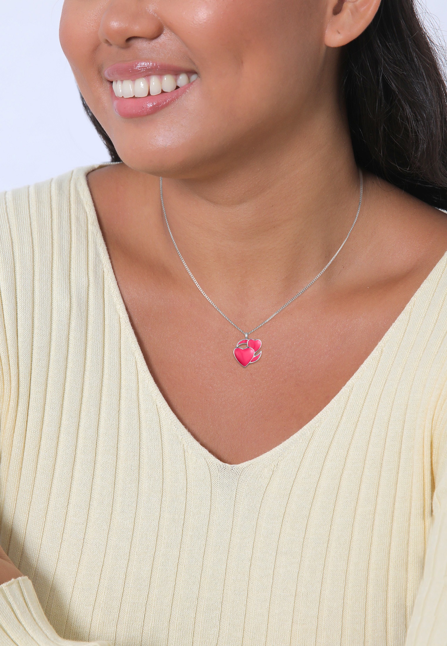 Elli Kette mit Anhänger »Halskette Emoji Herz Emaille Rosa 925 Sterling Silber«