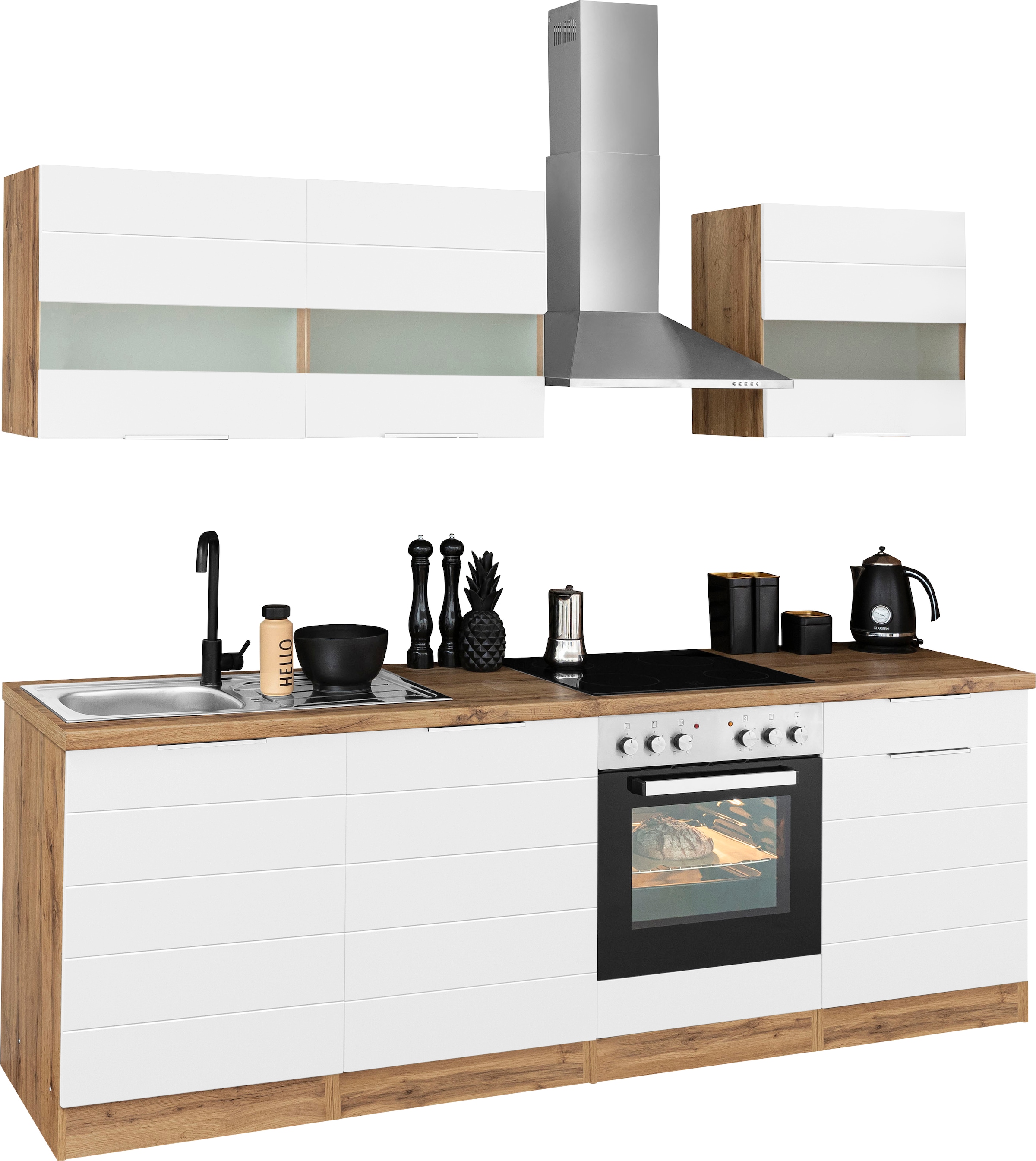 KOCHSTATION Küchenzeile »KS-Luhe« 240 cm breit, wahlweise mit oder ohne E-Geräten, gefräste MDF-Fronten
