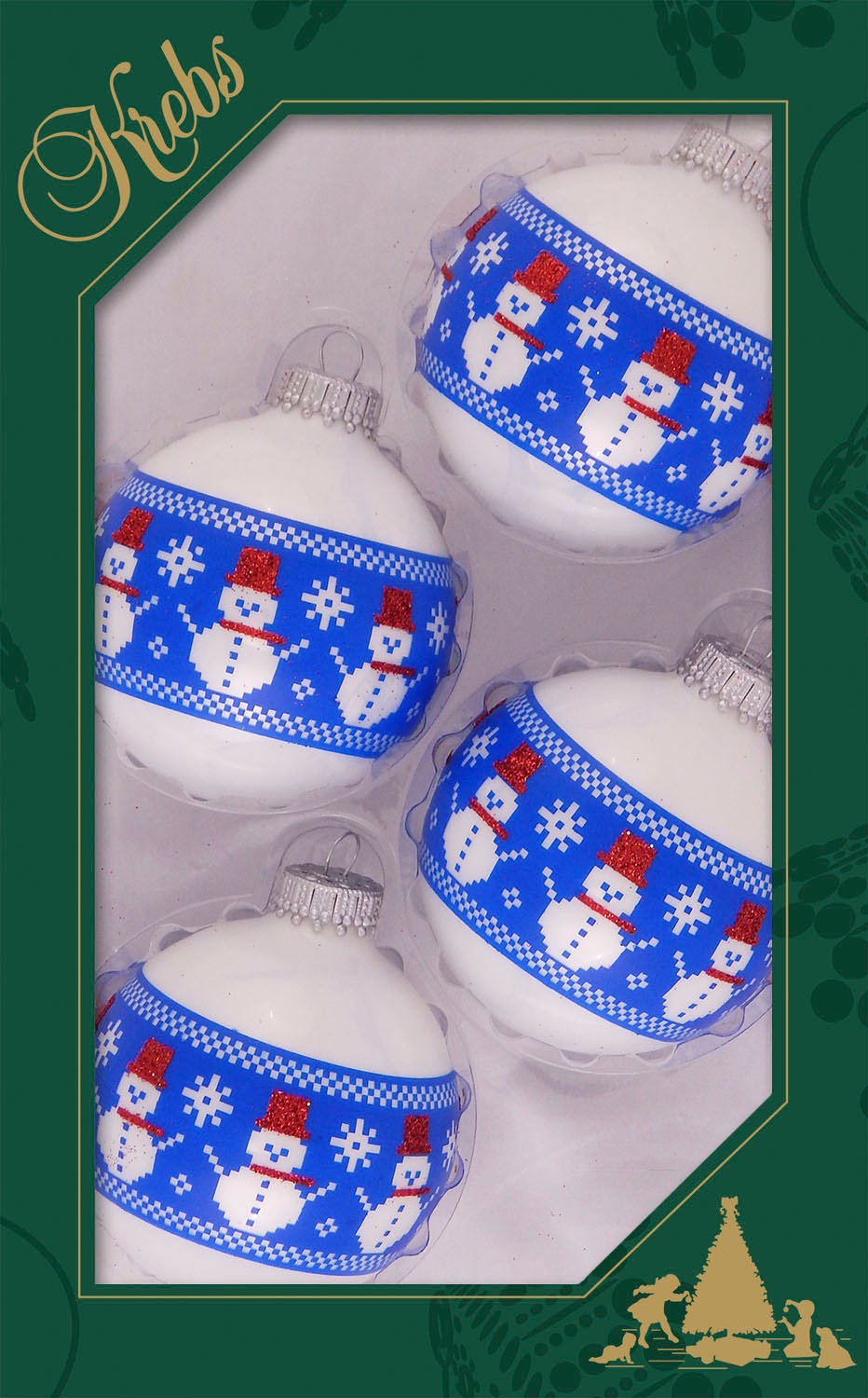 Krebs Glas Lauscha Weihnachtsbaumkugel »Glaskkugeln mit "genähtem" Schneemann Band«, (Set, 4 St.), Weihnachtsdeko, Christbaumschmuck, Christbaumkugeln aus Glas