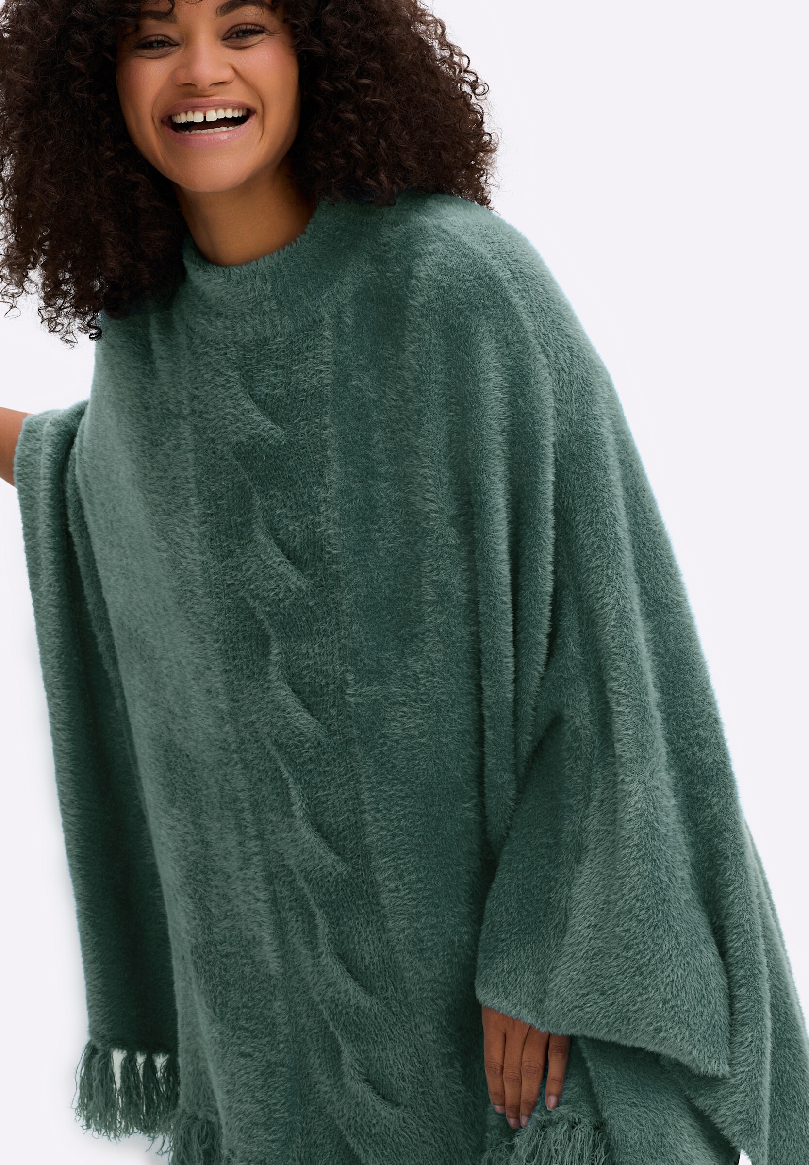 Sheego Strickponcho »Poncho Strickponcho mit Stehkragen und Quasten«