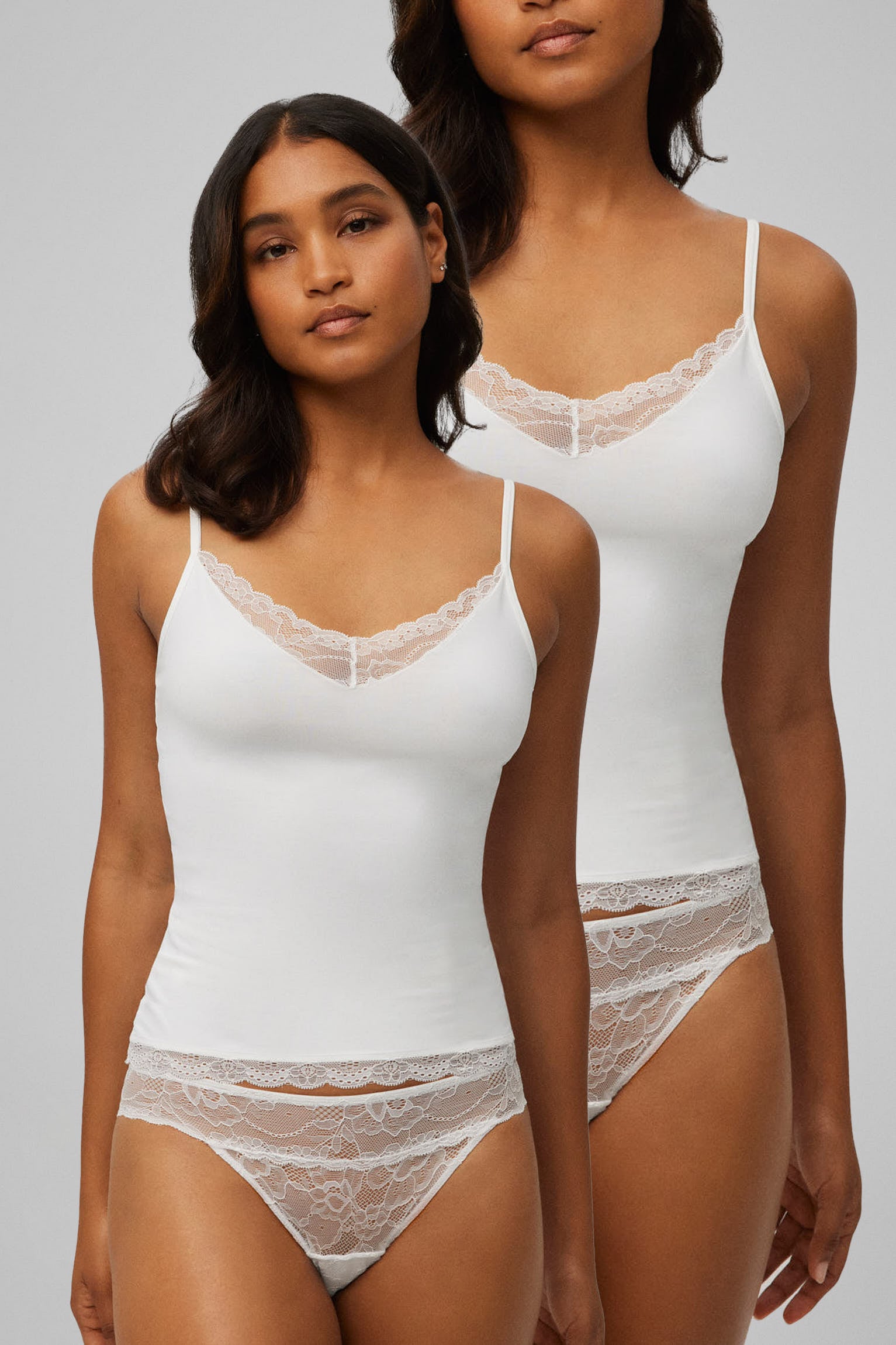 YSABEL MORA Spaghettitop 2er Pack,  elastisch, Spitzeneinsatz, schmale Träger, femininer Stil