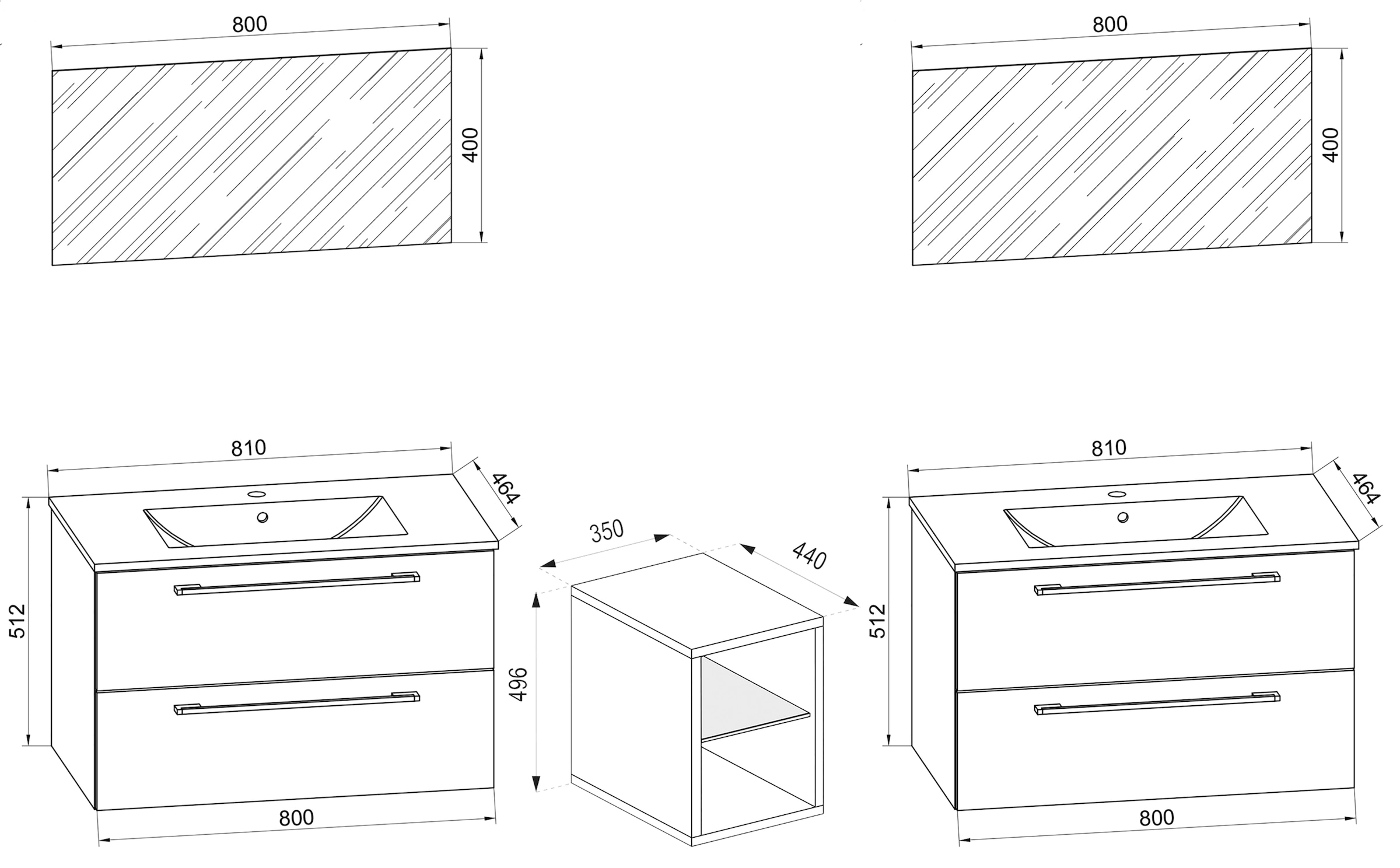 VCM Waschtisch »3-tlg. Doppel Waschplatz Waschtisch Badinos XXL« 3 Stk. tlg.