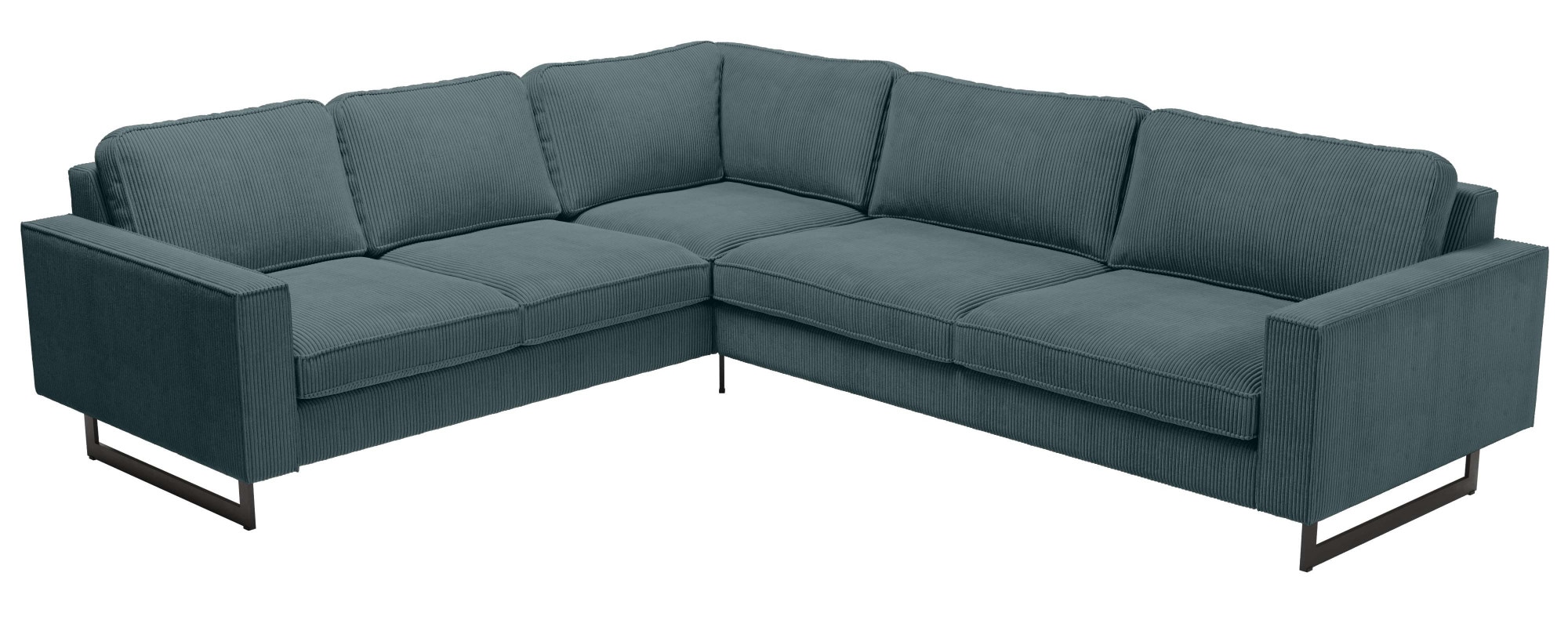 Places of Style Ecksofa »Pinto, XXL, 250/290 cm, langer Schenkel, Ottomane«, Cord, Chenille, Lederoptik, mit Keder, Metallfüße, Wellenunterfederung