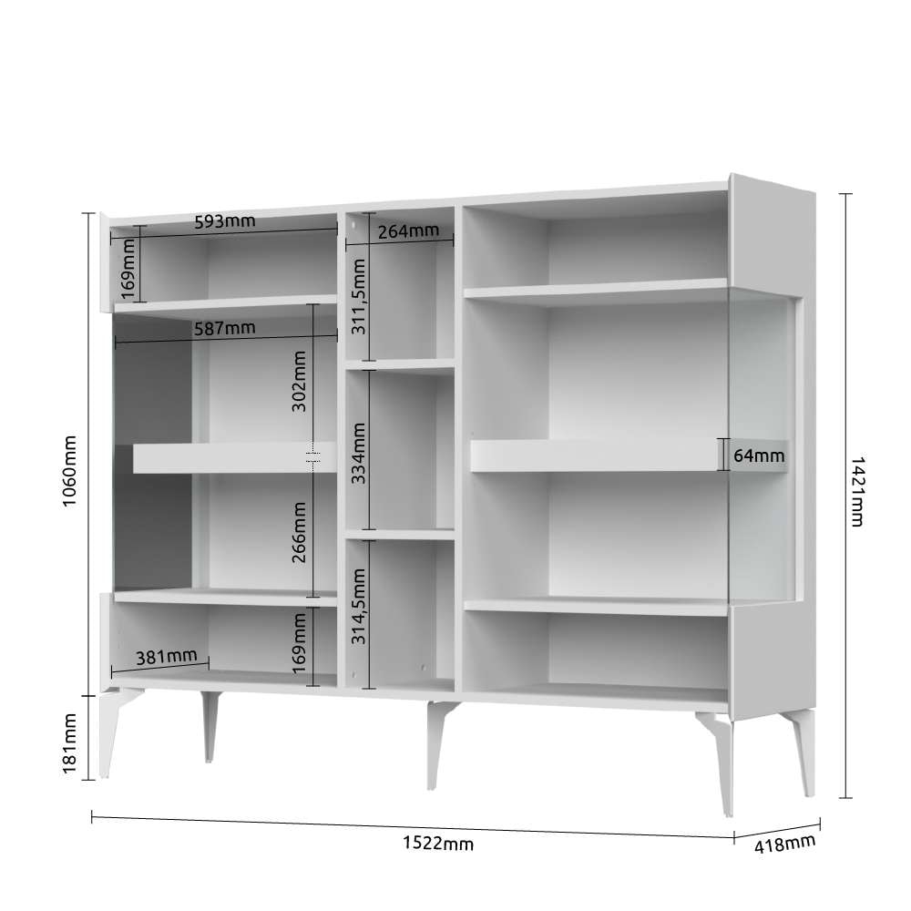 Places of Style Highboard »Sky45 Kommode mit Glastüren, Höhe 142 cm«, Vitrine, Lackiert mit wasserbasiertem UV-Lack