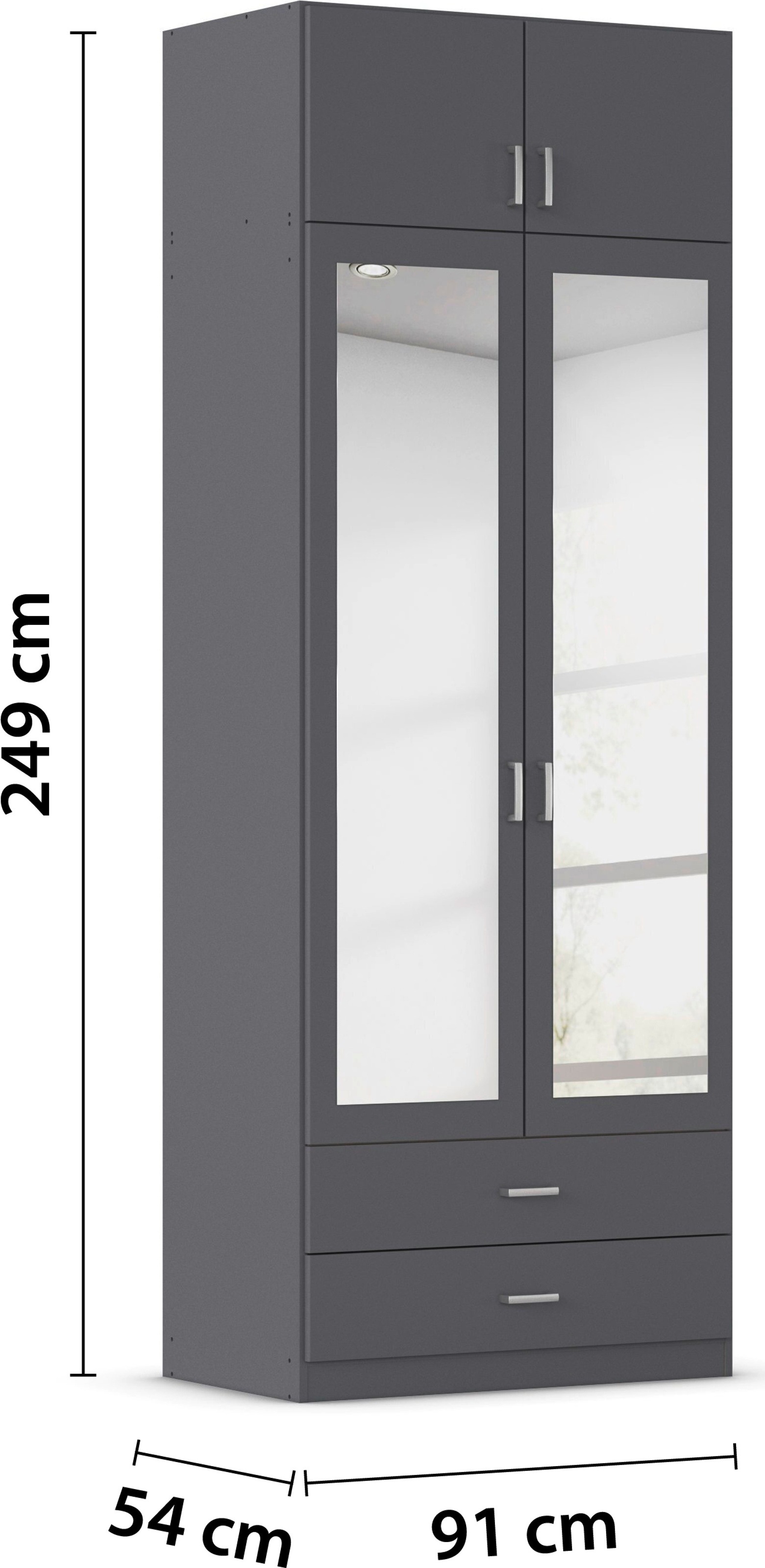 rauch Kleiderschrank »Schrank Garderobe Wäscheschrank GAMMA in 4 Breiten 91-226 cm« 3 verschiedene Ausstattungen BASIC/CLASSIC/PREMIUM (inkl. SOFT-CLOSE),  mit Schubladen und Schrankaufsatz sowie Spiegel MADE IN GERMANY