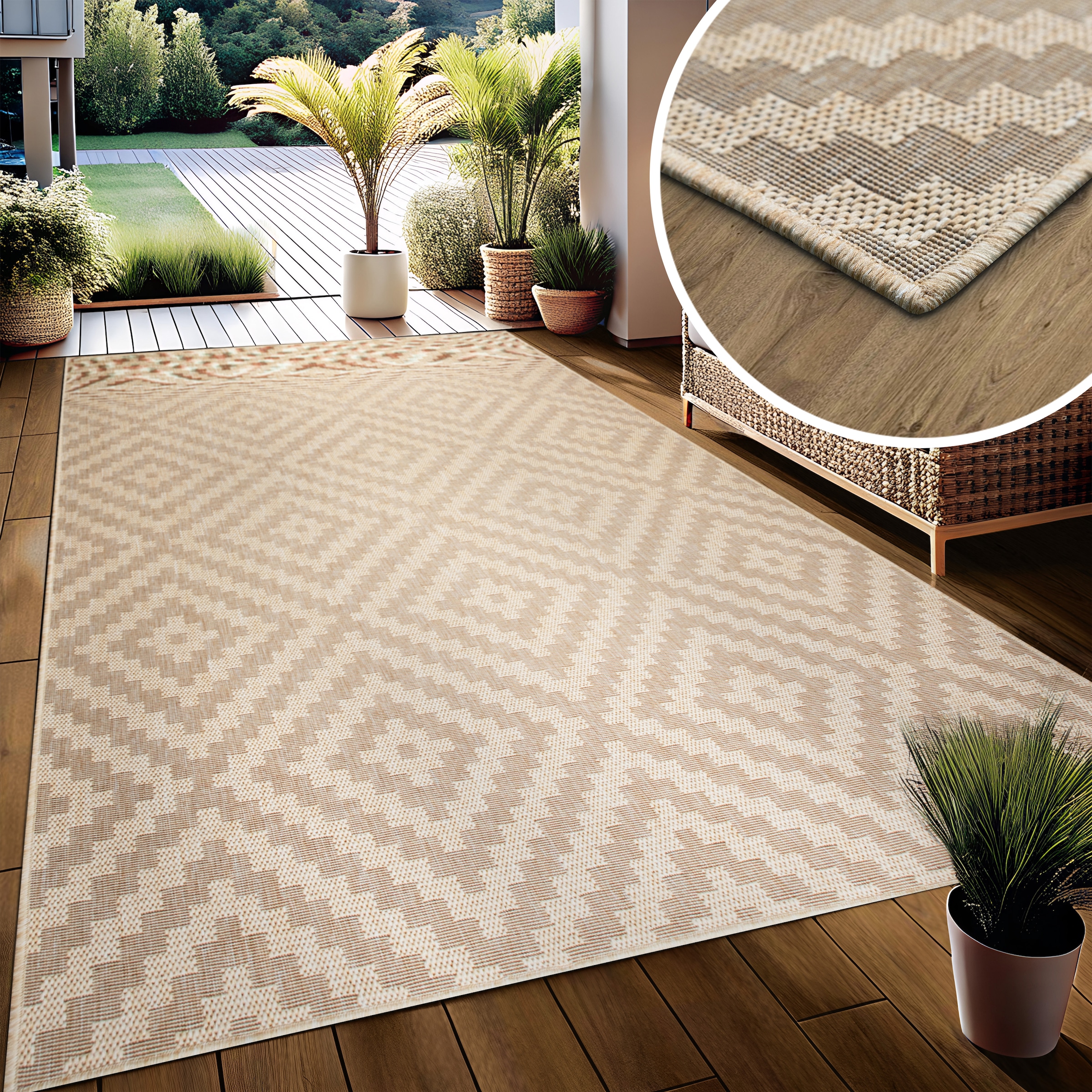 my home Teppich »Cordoba auch als Läufer erhältlich«, rechteckig, 3 mm Höhe, In- und Outdoor geeignet, Sisal-Optik, Wetterfest & UV-beständig, Boho
