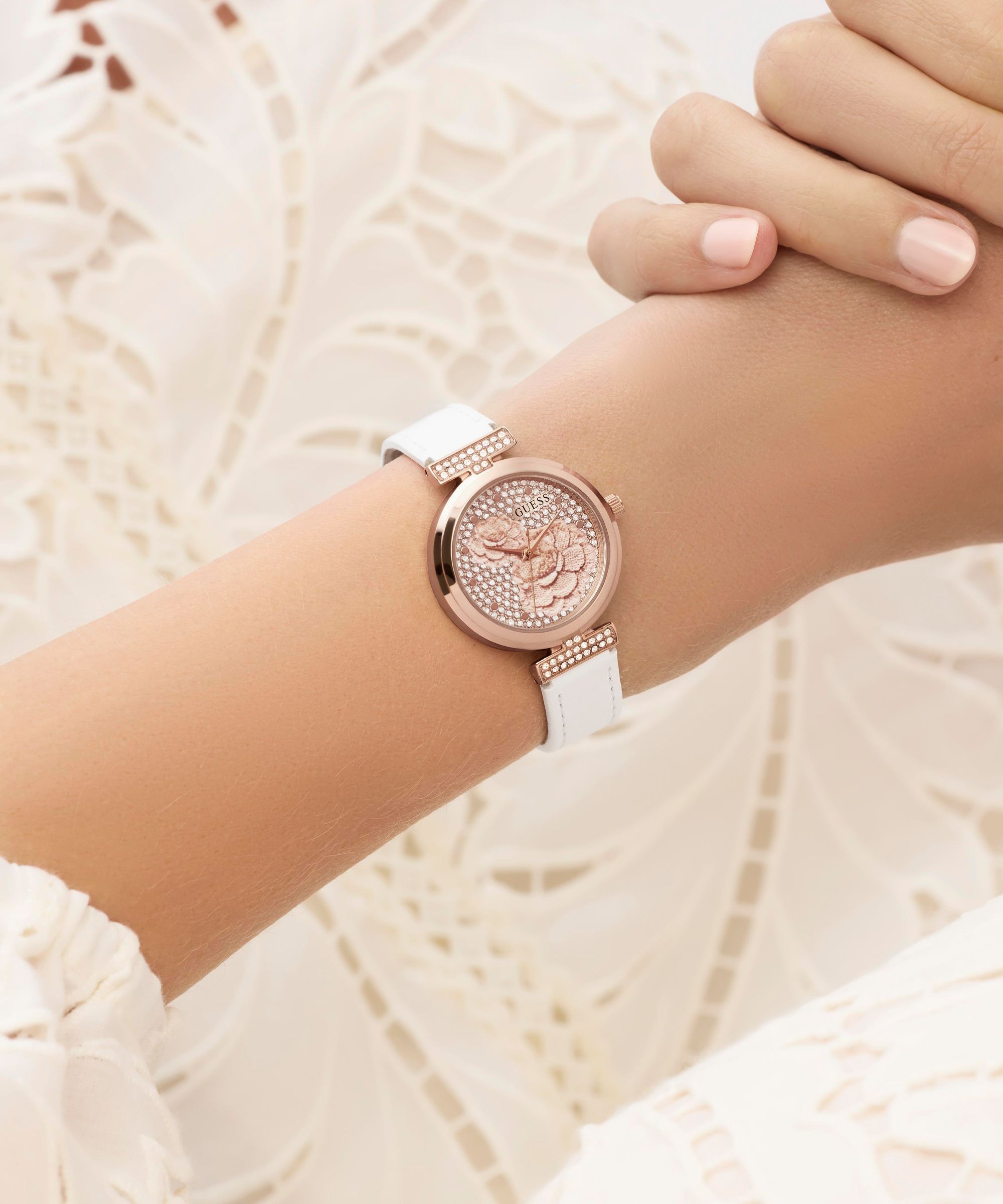 Guess Quarzuhr »ARRAY« Armbanduhr, Damenuhr, Lederarmband, analog