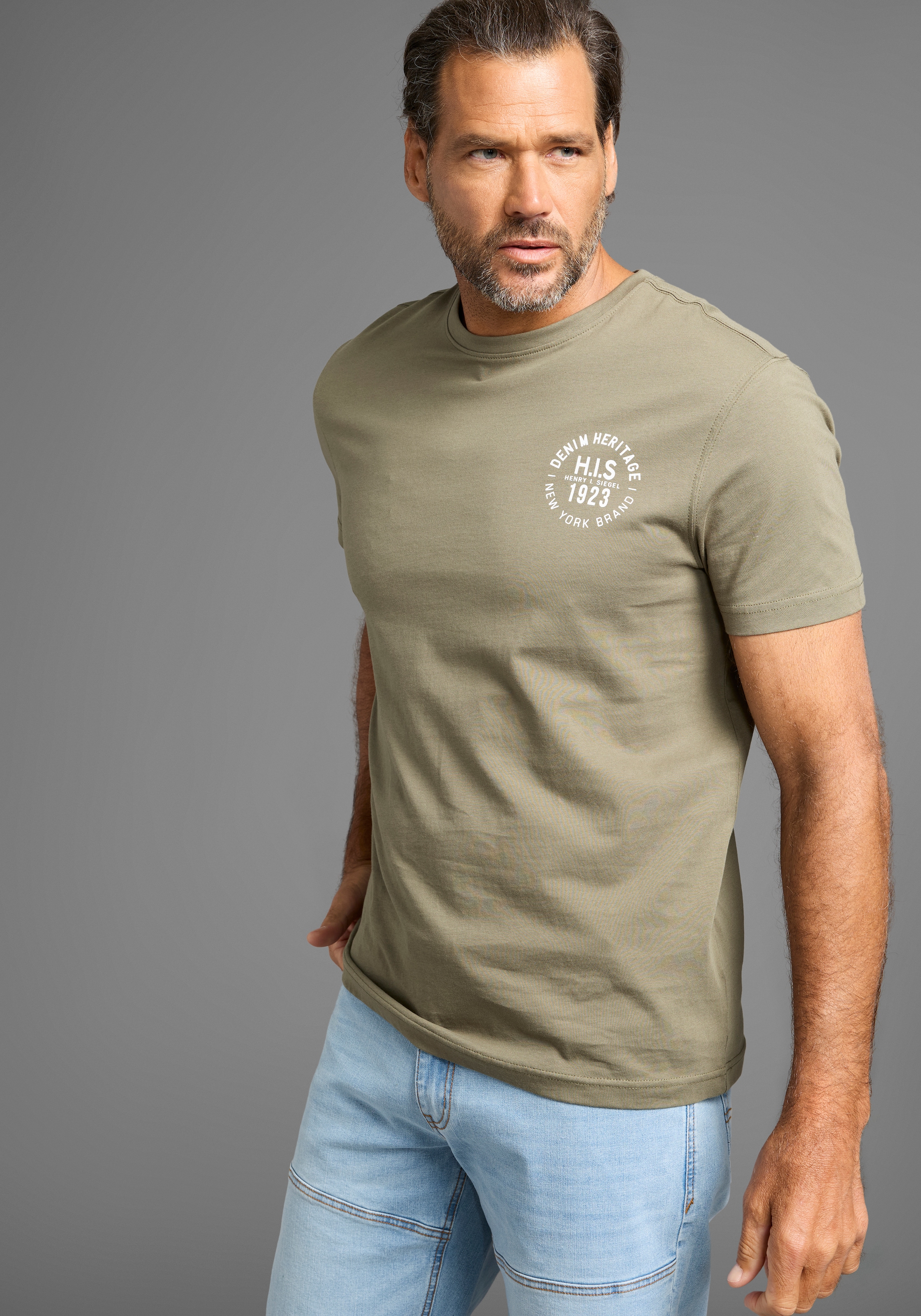 H.I.S T-Shirt, (Packung, 3 tlg., 3er-Pack), schmal geschnitten, bedrucktes Design, aus 100% Baumwolle