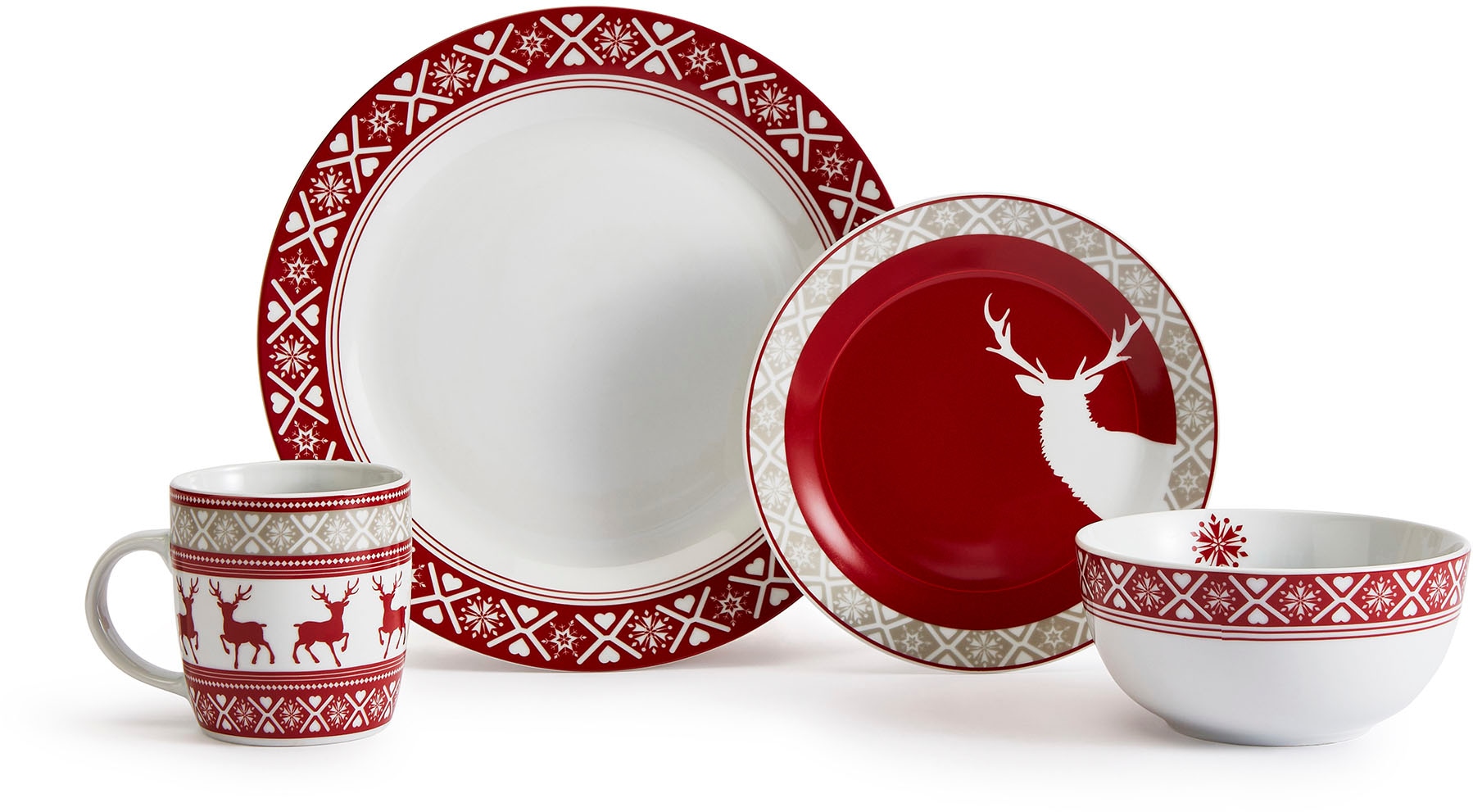 Retsch Arzberg Kombiservice »Geschirr-Set, Service Nordic Reindeer, Winter, Advent, Weihnachten« Rentier-Design, 16 Teile, für 4 Personen