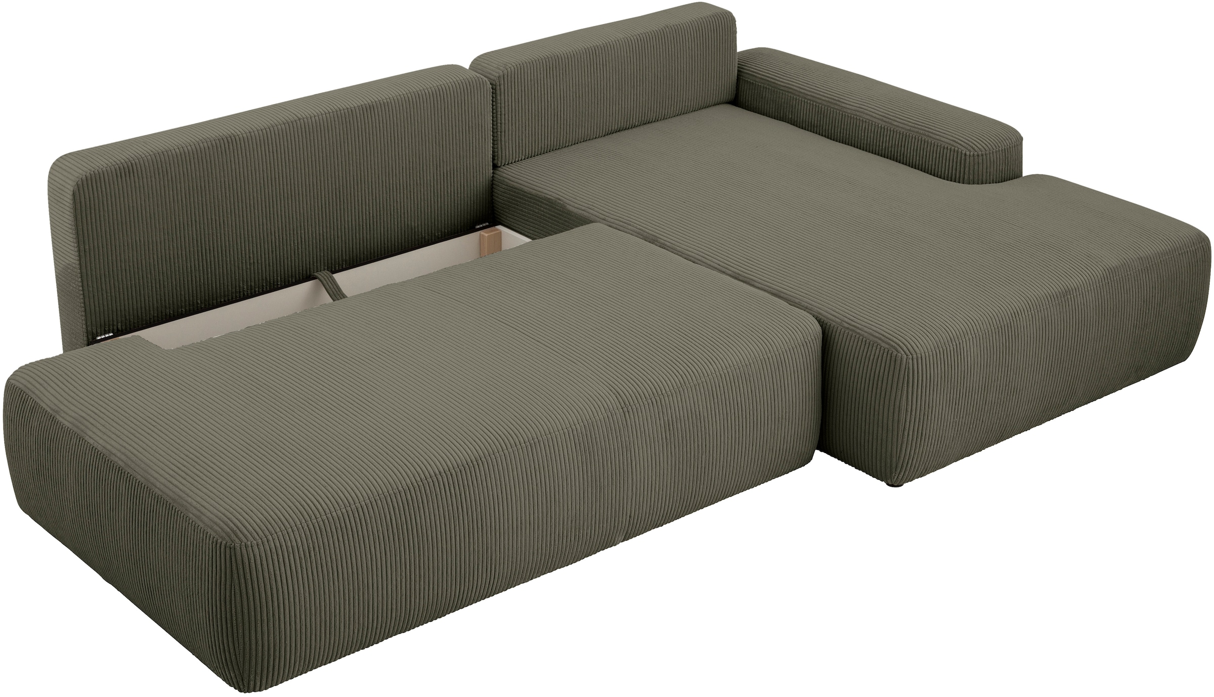 INOSIGN Ecksofa »TORGE, Schlafsofa Cord, Samtvelours u. Strukur fein, Couch in L-Form« Schlaffunktion und Bettkasten, Liegefläche: 210x125 cm, neues Design