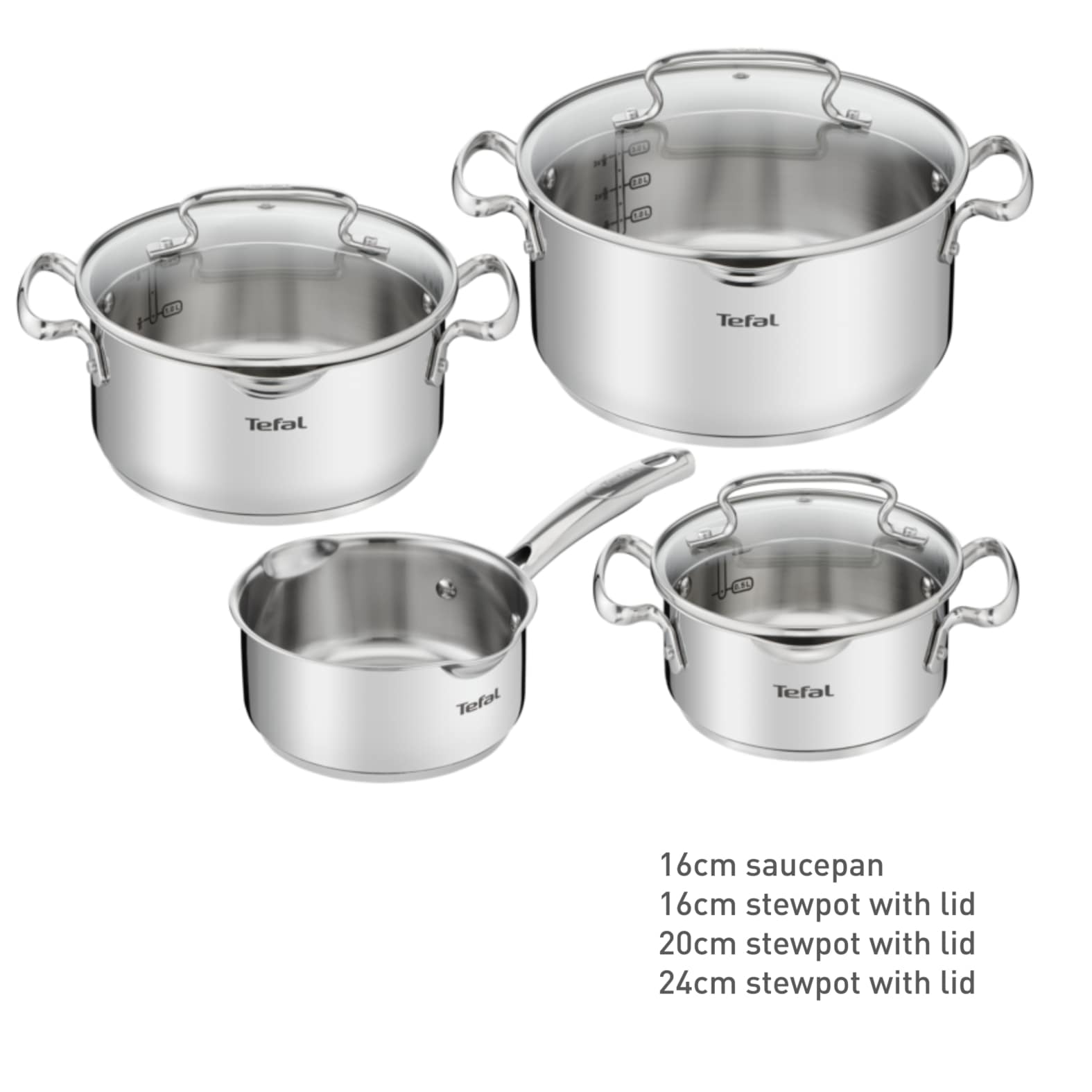 Tefal Topf-Set »Duetto+ G719S7« Set, Kochtopf mit Glasdeckel 16/20/24 cm, Stielkasserolle 16 cm, 7 Stk. tlg. Edelstahl 18/10