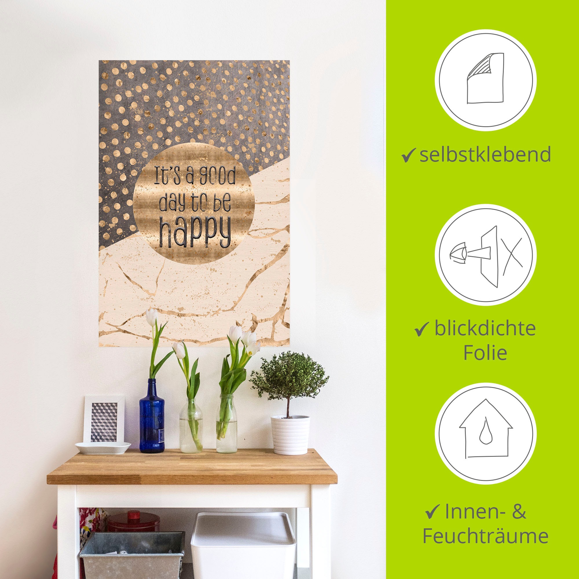 Artland Wandbild »Ein guter Tag um glücklich zu sein«, Sprüche & Texte, (1 St.), als Alubild, Outdoorbild, Leinwandbild, Poster, Wandaufkleber