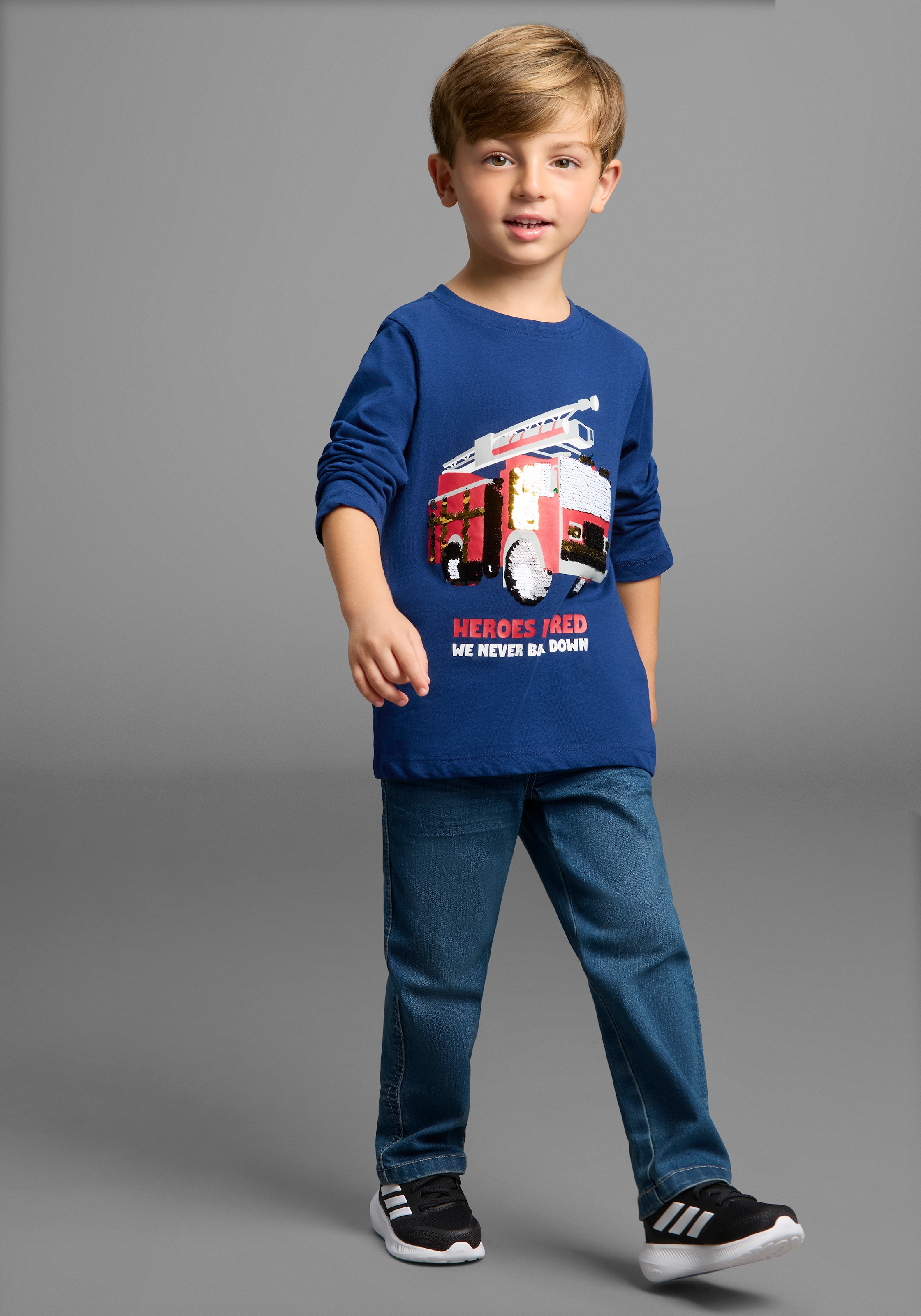 KIDSWORLD Langarmshirt »Feuerwehr Pailletten Shirt«, Feuerwehr Druck mit Pailletten