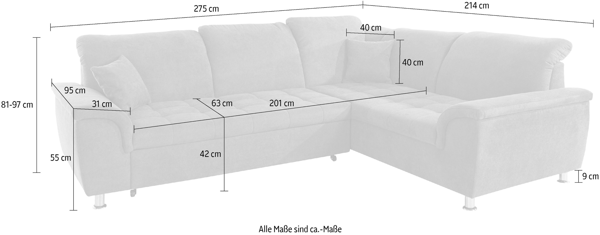 DOMO collection Ecksofa »Franzi L-Form«, wahlweise mit Kopfteilverstellung (dann Breite: 275 cm)