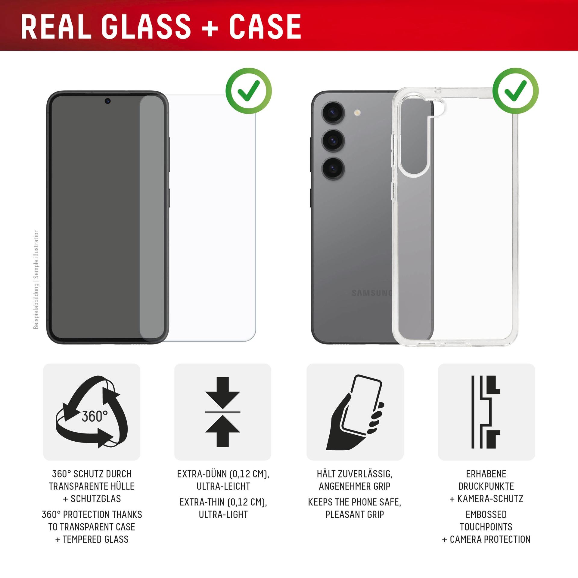 Displex Displayschutzglas »Real Glass Screen Protection inkl. Case«, für Samsung Galaxy S25 Ultra, Displayschutzfolie, Schutzfolie, Bildschirmschutz, kratz- & stoßfest