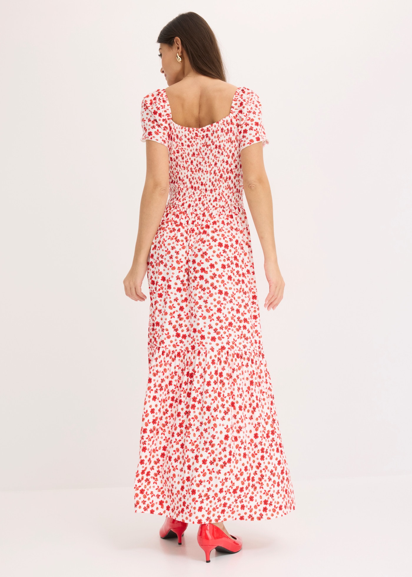 bonprix Maxikleid ausgestellte Passform, eckiger Ausschnitt, Kurzarm-Design