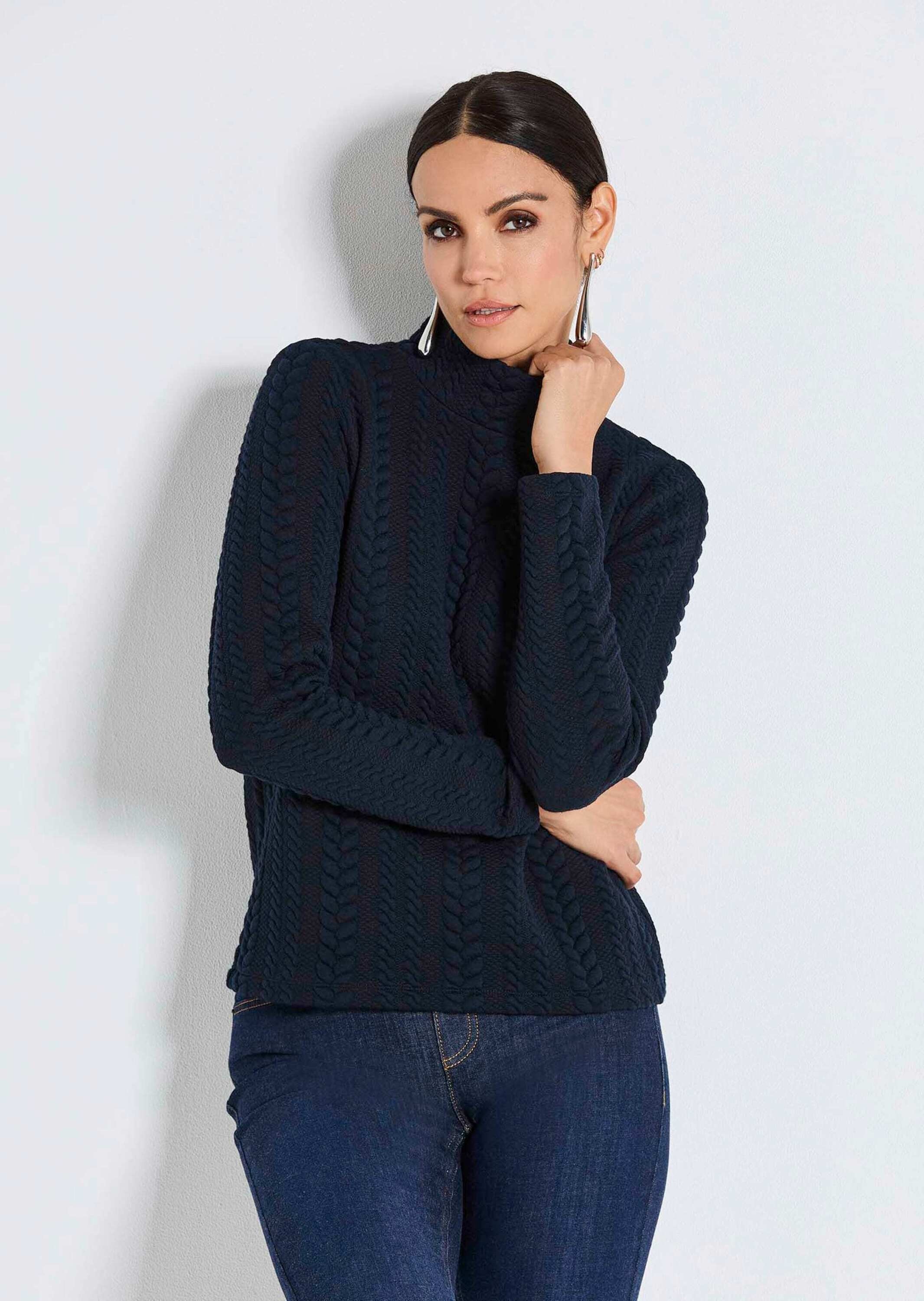 MADELEINE Langarmshirt »Zopfstruktur Sweatshirt mit Stehkragen«