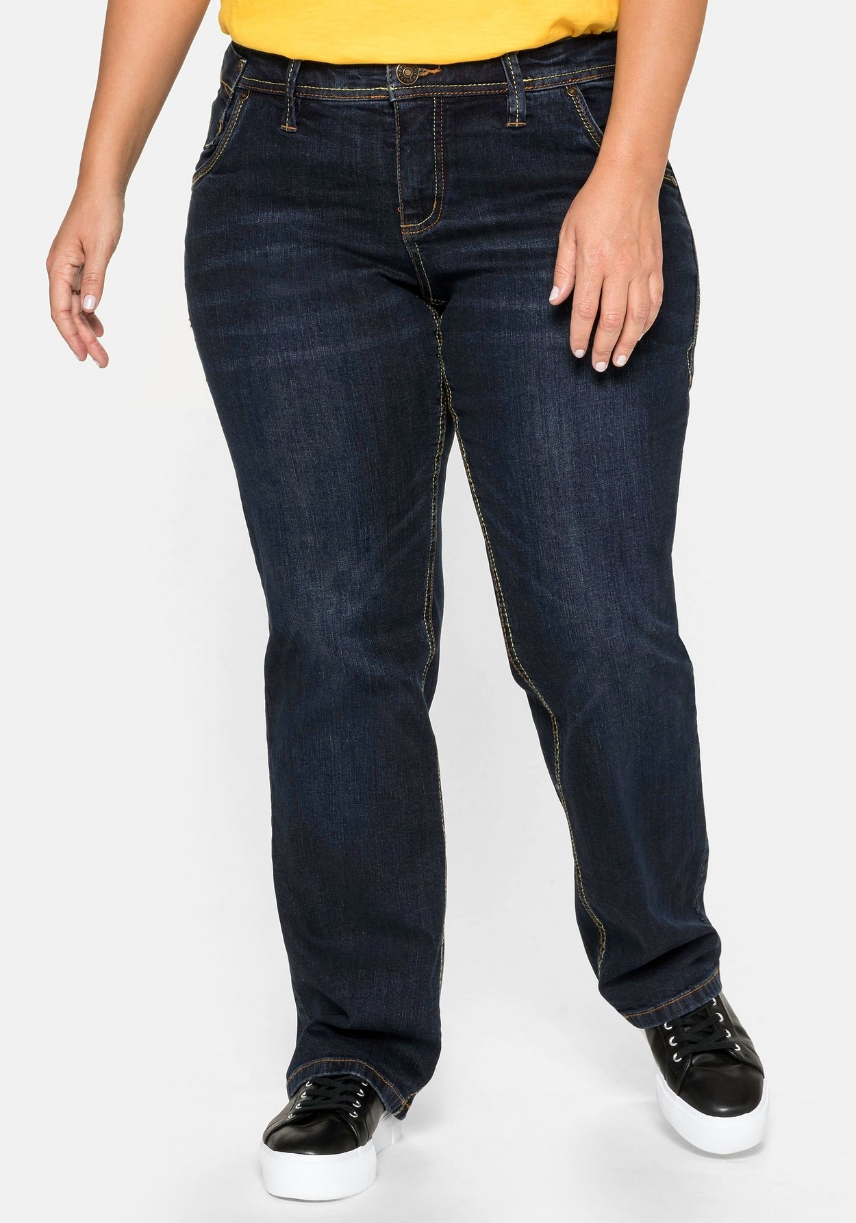 Sheego Stretch-Jeans »Jeans mit gerader Beinform, individuelle Used-Effekte«