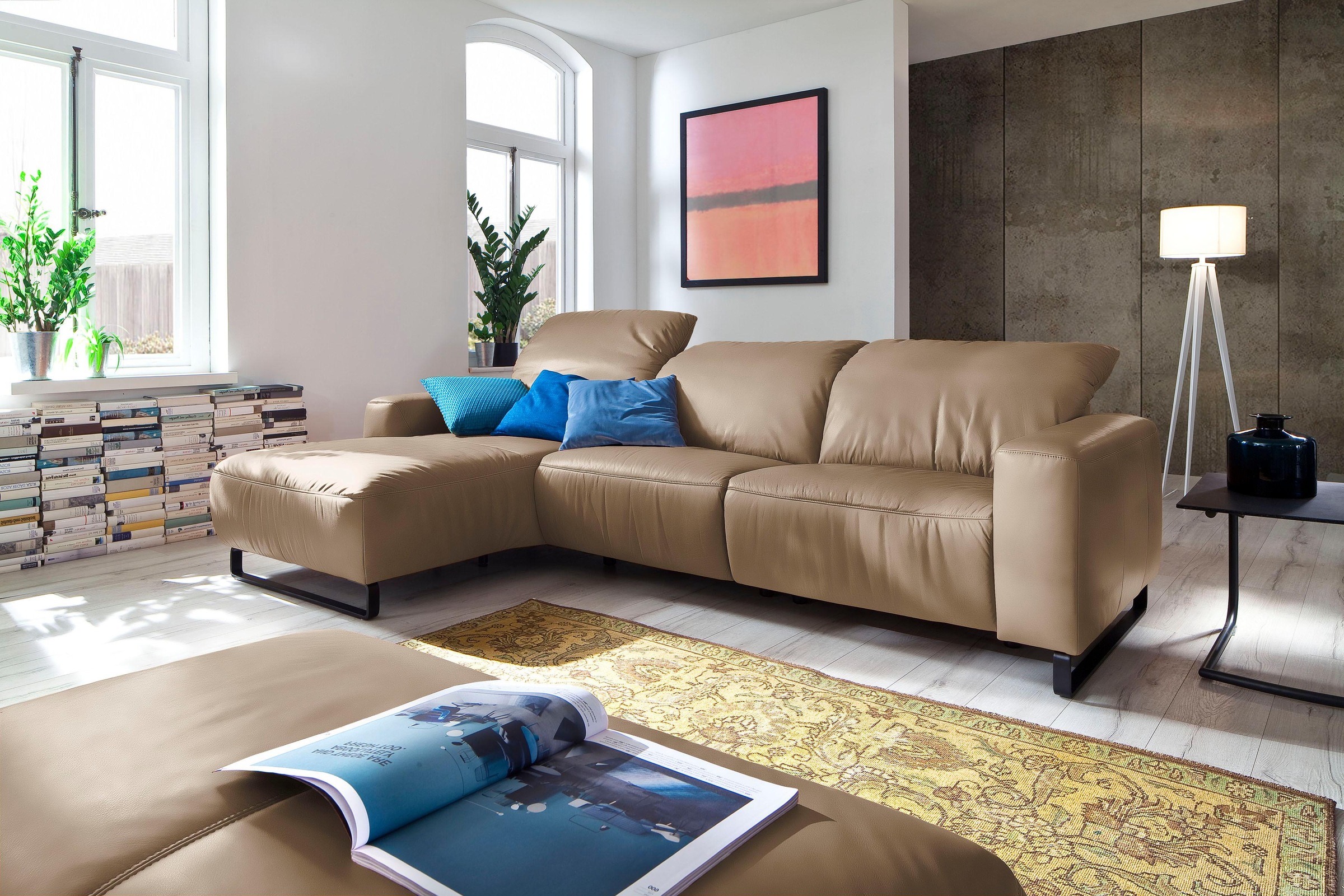 Home affaire Ecksofa »Juist L-Form« mit Kopfteilverstellung und schwarzen Metallkufen