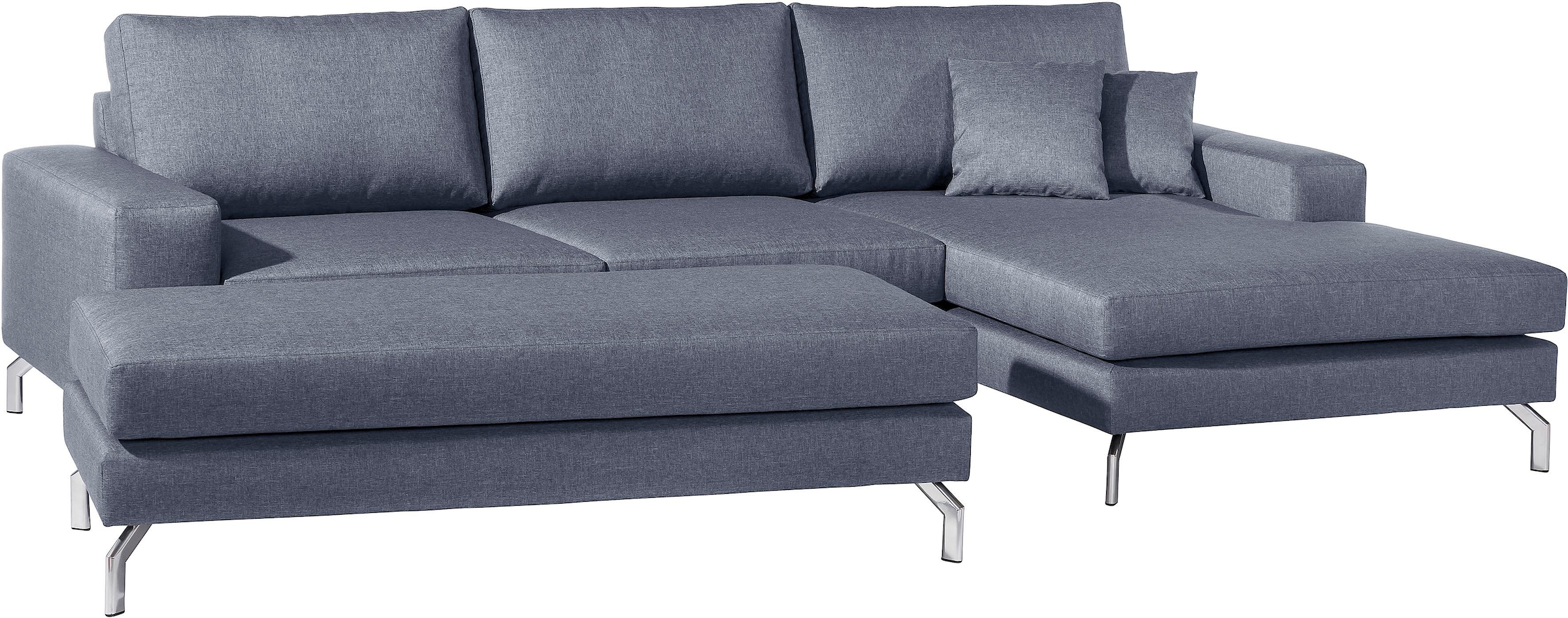 Max Winzer® Ecksofa »Flori Set inkl. Hocker, guter Sitzkomfort, aktuelles Design«, (Spar-Set, Ecksofa und Hocker), elegant mit abgewinkelten Chromfüßen, inklusive Zierkissen