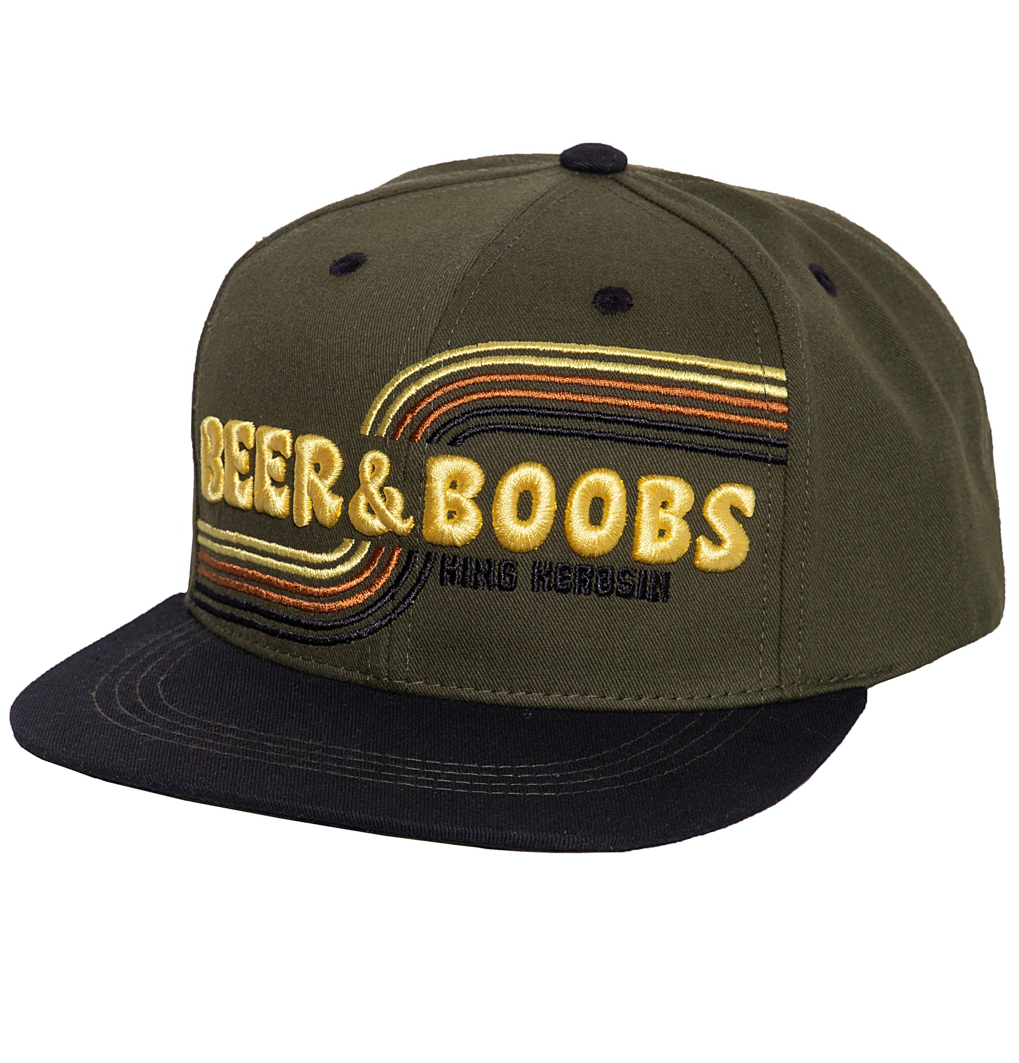 KingKerosin Flat Cap »Beer & Boobs 3D«, mit cooler 3D-Stickerei und Print