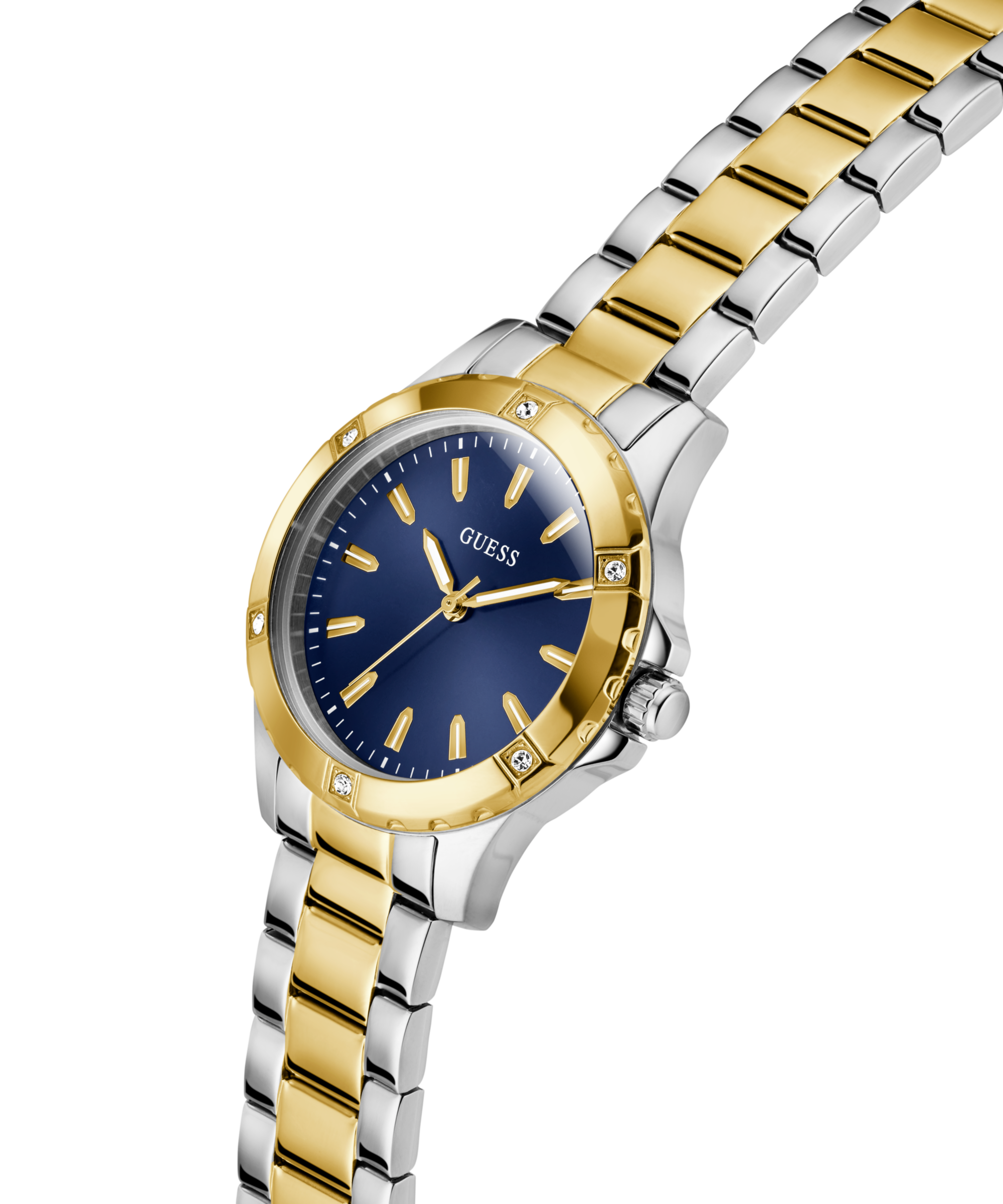 Guess Quarzuhr »MIST« Armbanduhr, Damenuhr, Edelstahlarmband, Kristallsteine