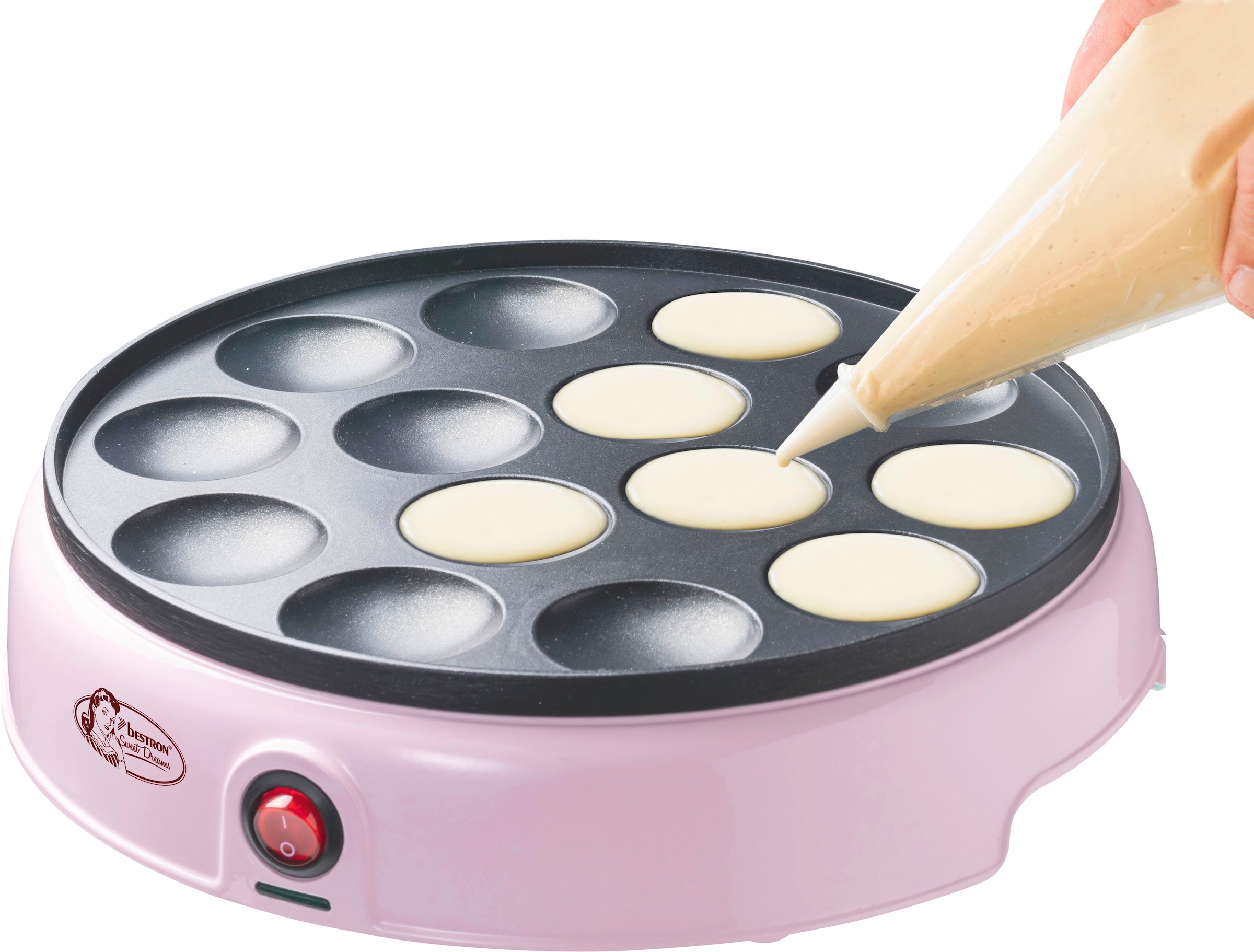 bestron Poffertjes-Maker »APFM700SDP«, 800 W, Retro Design, Mini Pfannkuchen Automat, mit Antihaftbeschichtung