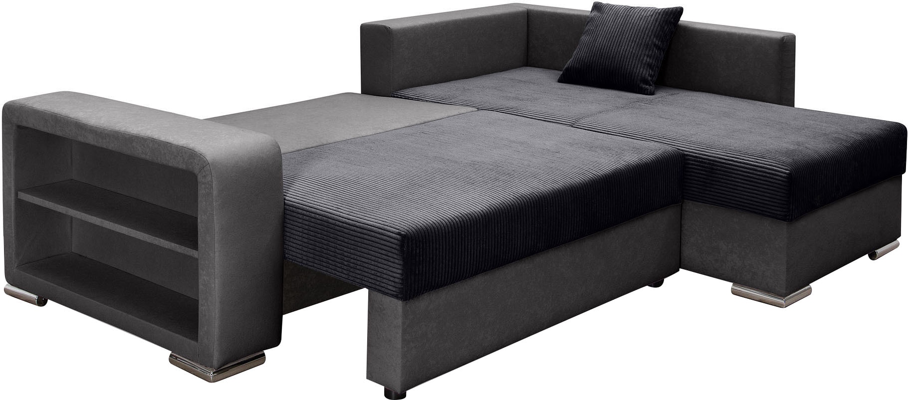 COLLECTION AB Ecksofa »John L-Form, B: 226 cm« Bettfunktion, Bettkasten, Regalelement & 2 Zierkissen