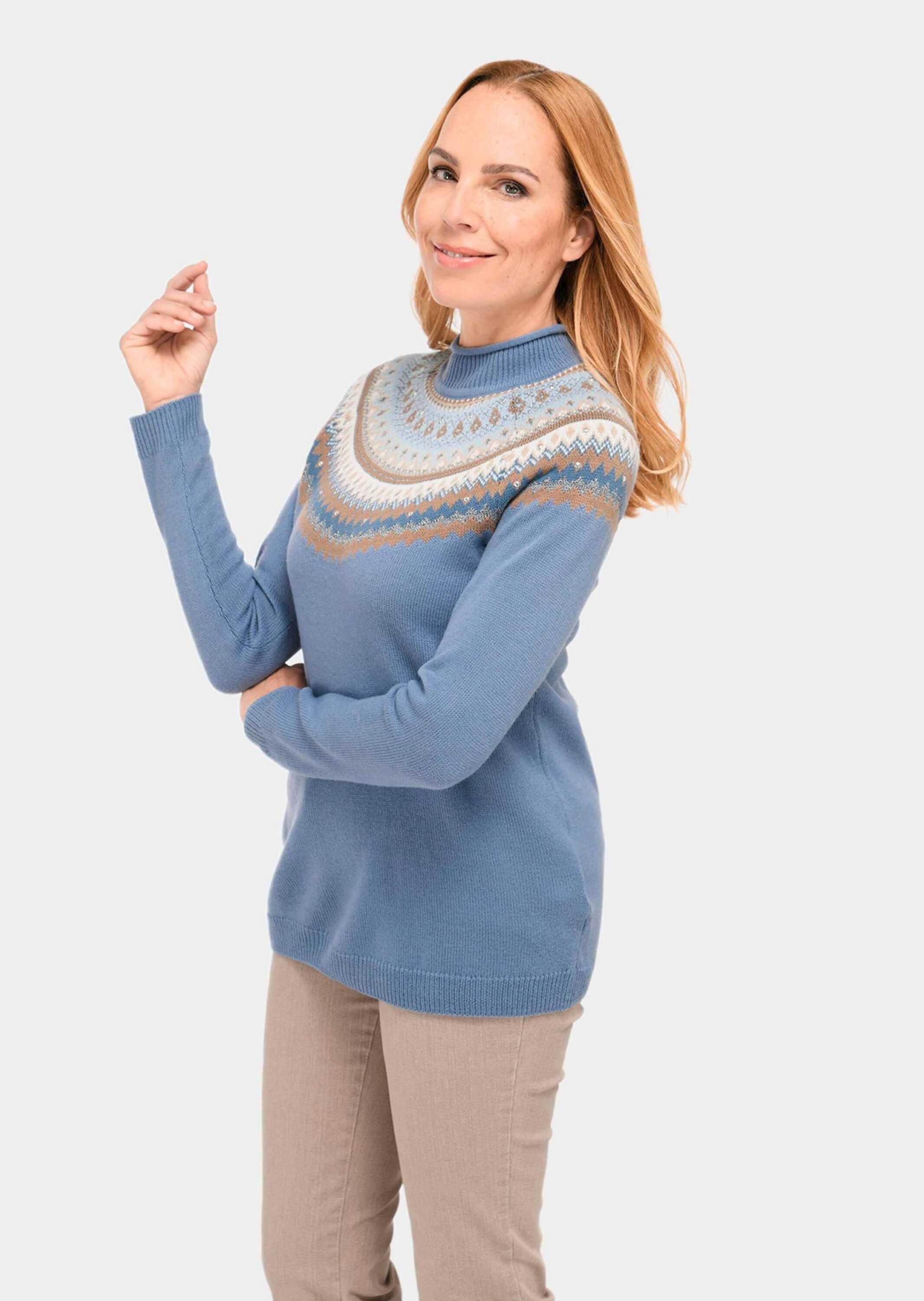 GOLDNER Strickpullover »Kurzgröße Norweger-Pullover mit wärmender Schurwolle«