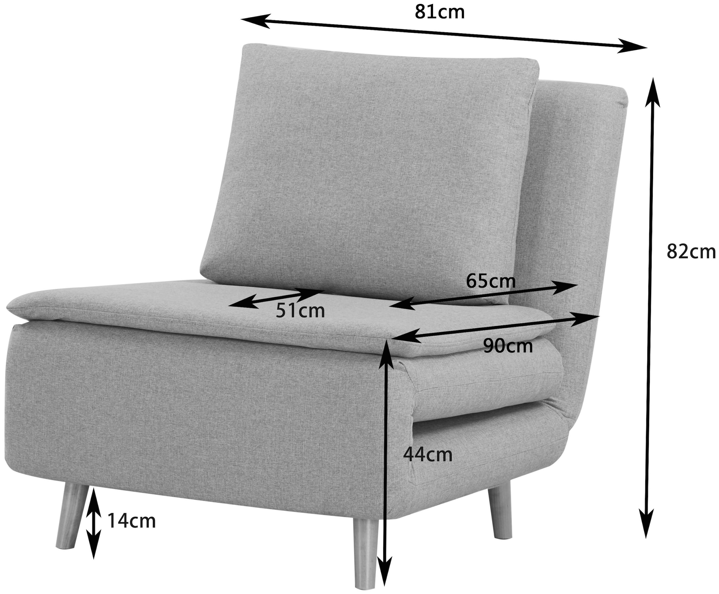 INOSIGN Sessel »AINSLEY« wandelbar zum Gästebett, Schlafsofa, Webstoff u. Cord-Bezug