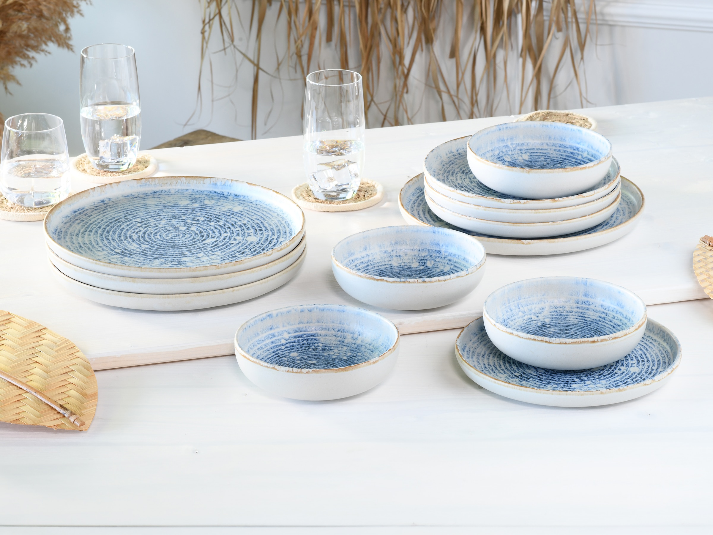 CreaTable Teller-Set »Uno Mykonos, Tellerset 12-tlg« Sommerlich, Vintage Style, Reaktivglasur