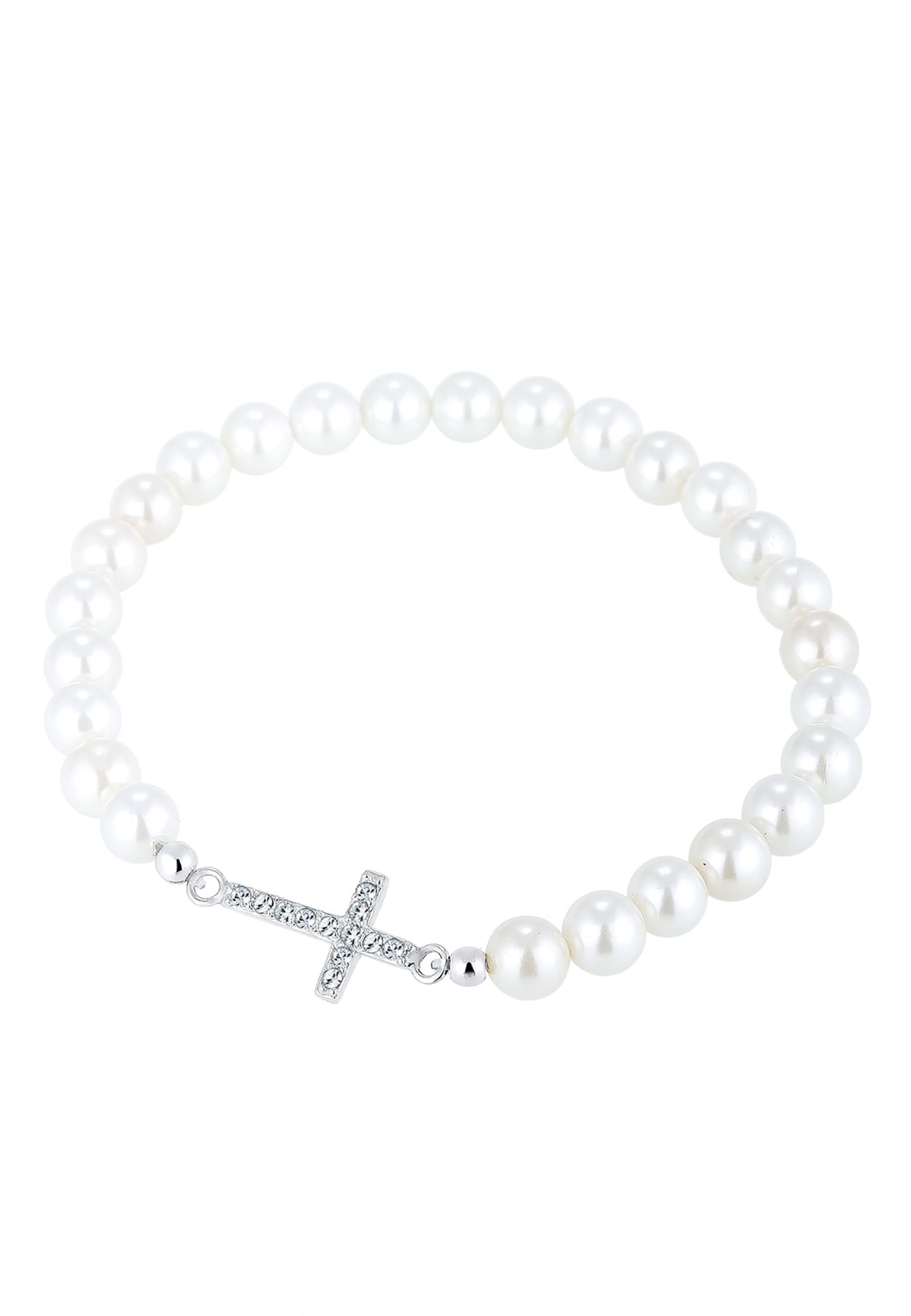 Elli Armkette »Armband Perlen Kreuz Glas Kristalle Weiß 925 Sterling Silber«