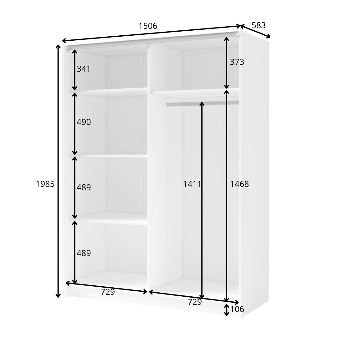 INOSIGN Kleiderschrank »Kleiderschrank Charisy mit Spiegel, 4 Einlegeböden und Kleiderstange«, Garderobe mit 2 Schwebetüren und Lamellen, B/H/T 150/198,5/62 cm