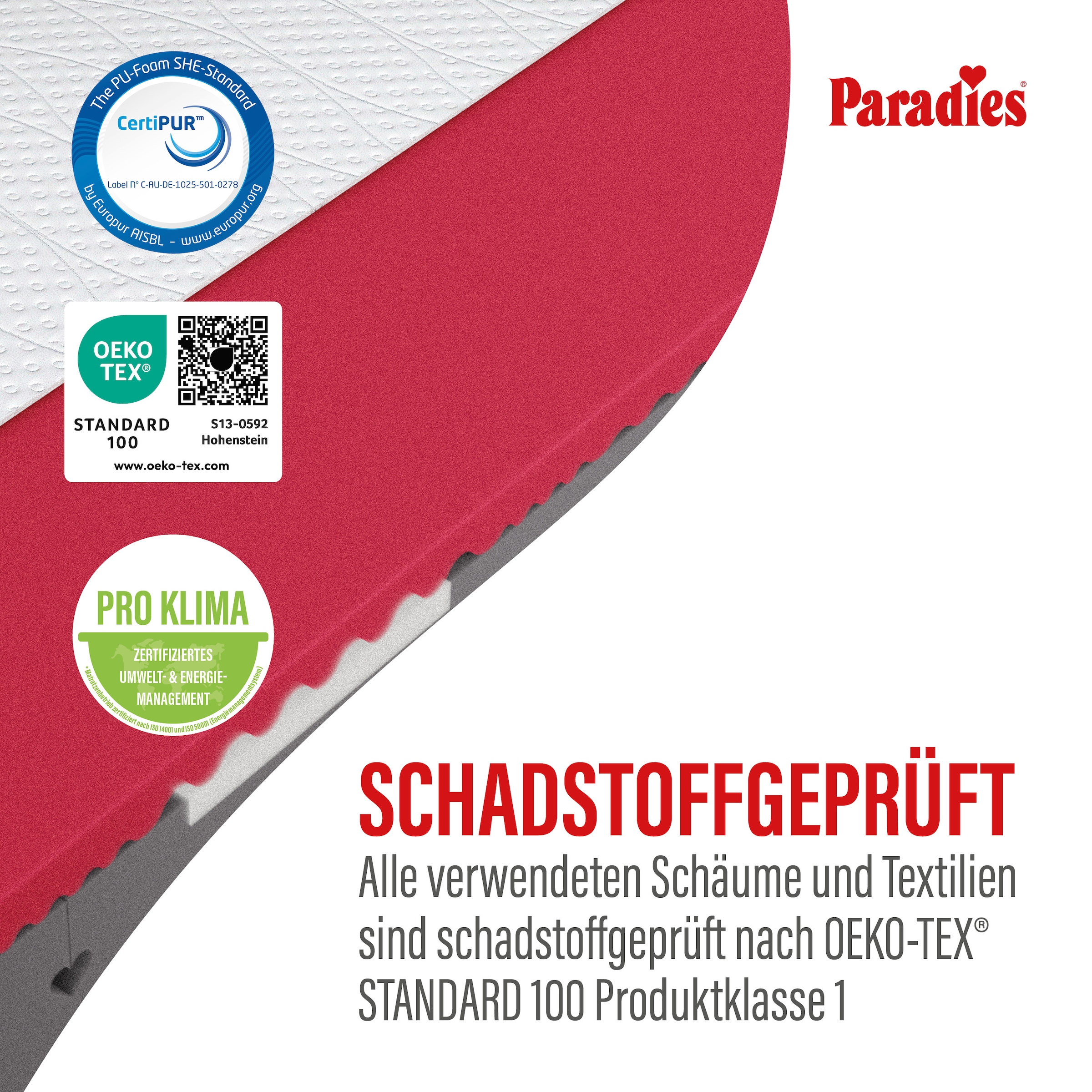 Paradies »Neuheit: Paradies Perfekta KS, 90x200, 140x200 cm & weitere Größen« 22 cm hoch Raumgewicht: 35 kg/m³ 1 Stk. tlg. Maximaler Komfort mit Memoryschaum und Klimaregulierung
