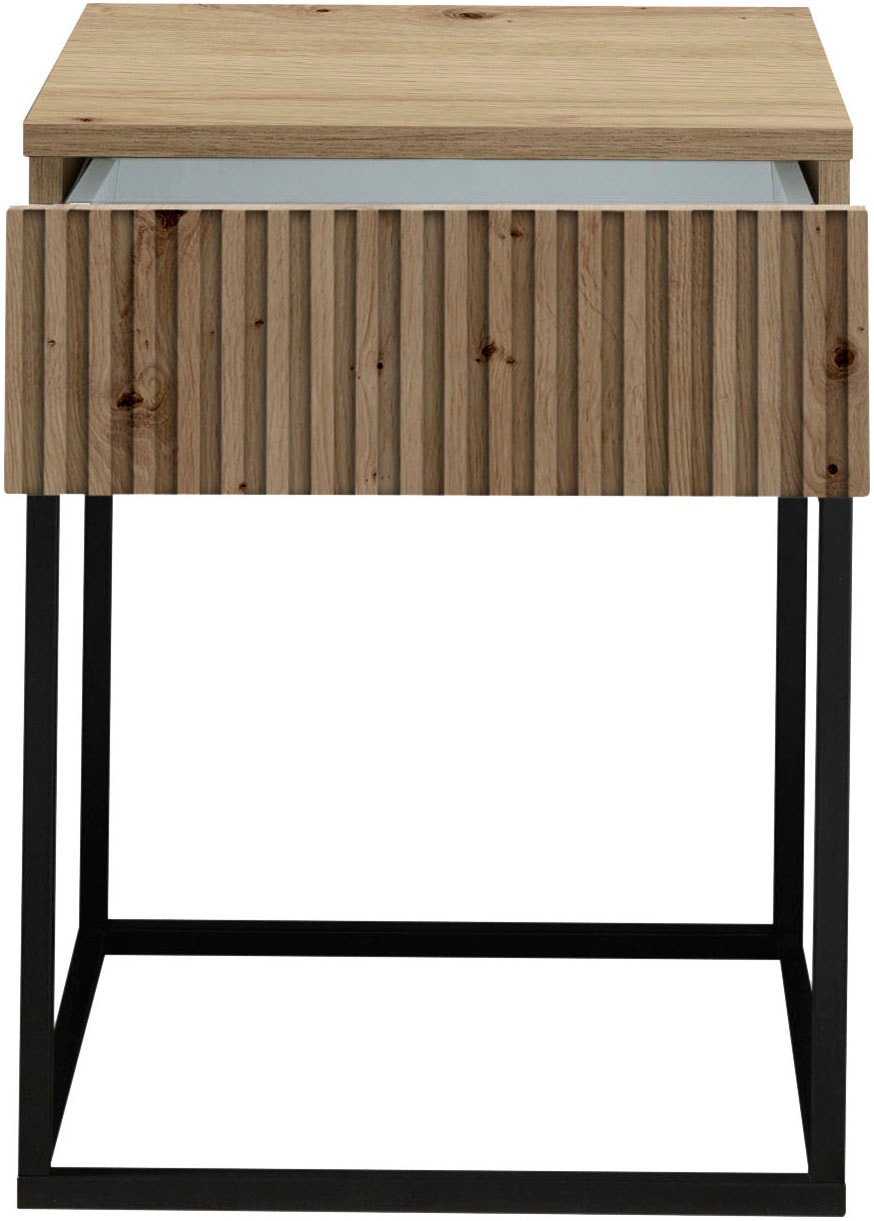 Schlafkontor Nachtkommode »Marle Nachtkonsole, Nachtkästchen auf Metall-Fußgestell« Schubkasten in Rillenoptik auf schwarzem Metallgestell