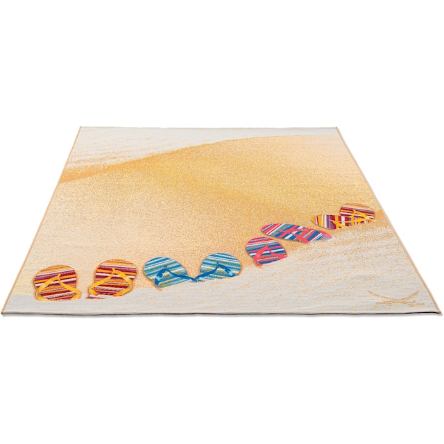 Sansibar Teppich »Rantum Beach SA-017«, rechteckig, Flachgewebe, modernes  Design, Motiv Badelatschen, Outdoor geeignet bei OTTO