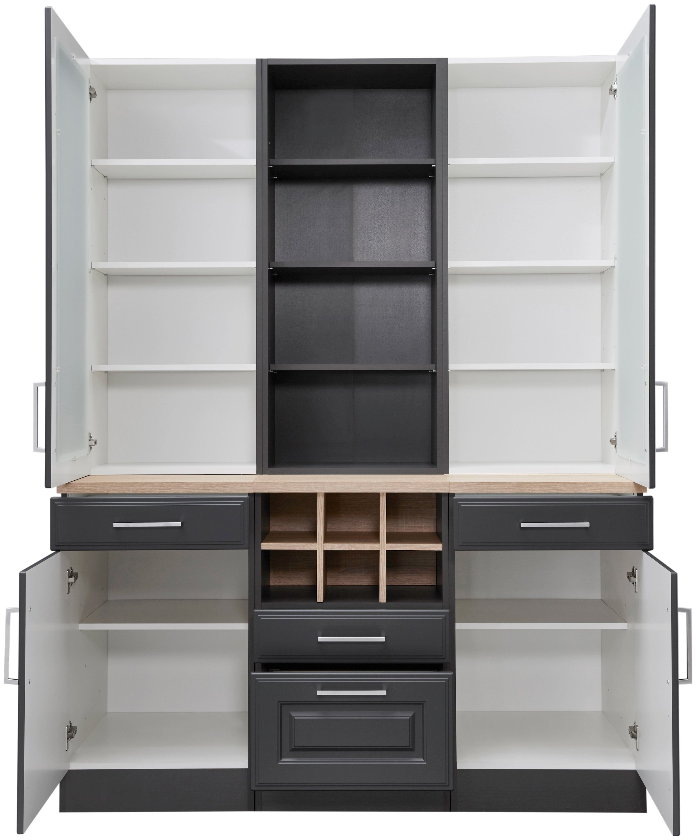 KOCHSTATION Küchenbuffet »KS-Stockholm« hochwertige MDF-Fronten, 2 Glasrahmentüren, 200 cm hoch, viel Stauraum