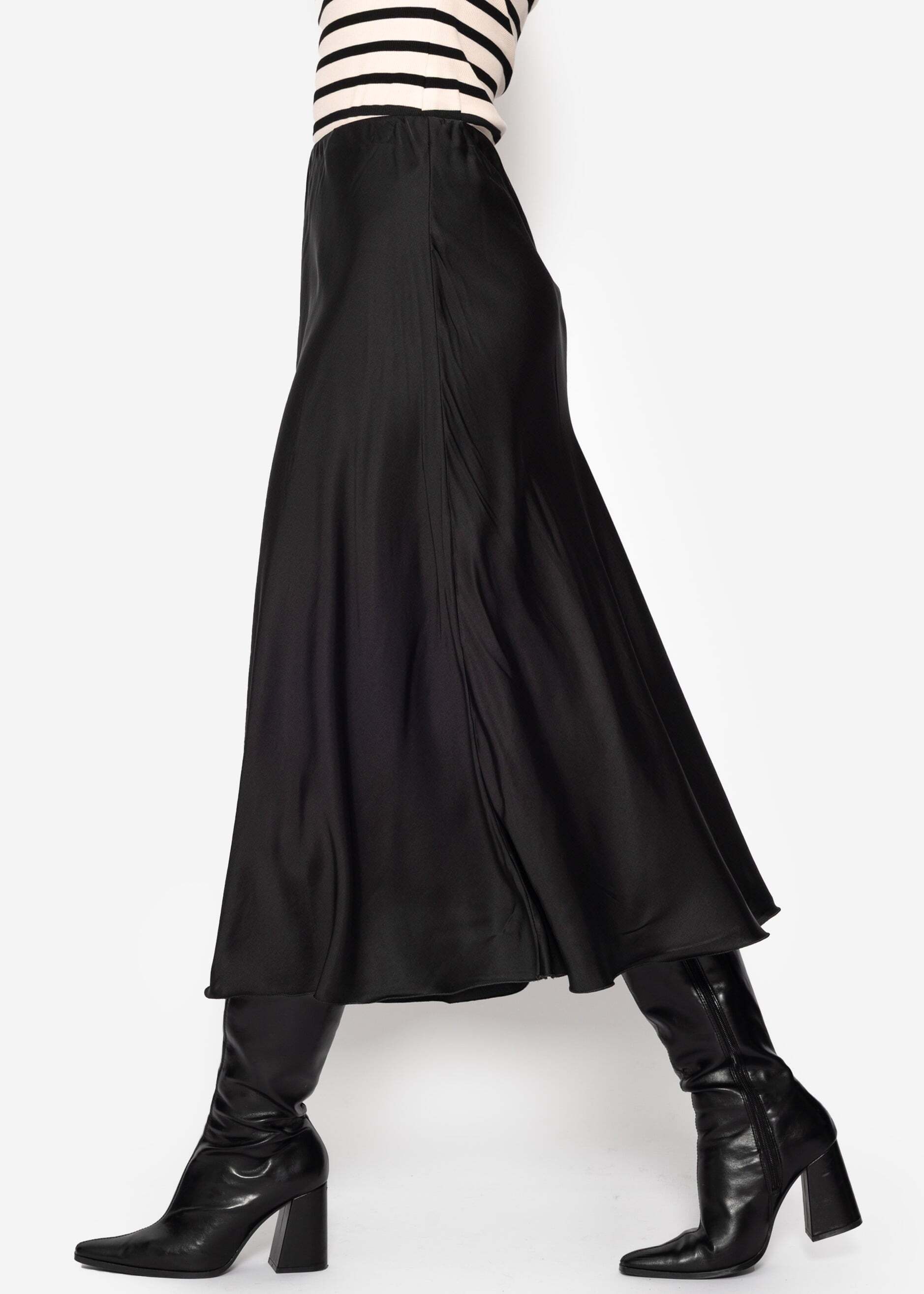 SASSYCLASSY Satinrock »Satinrock« Satin Rock in A Linie in Midi Länge mit elastischem Bund Schwarz