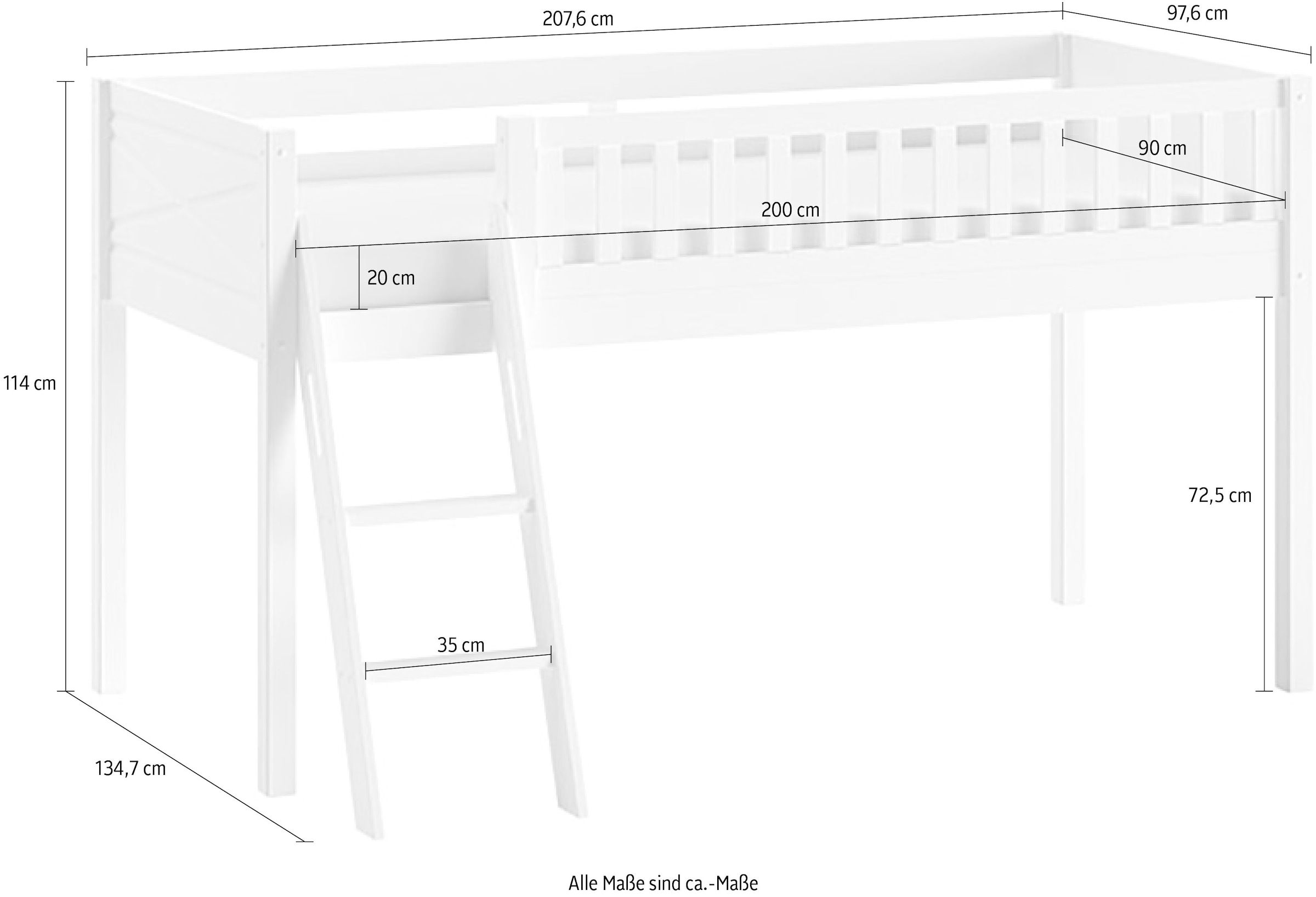 Vipack Hochbett »Scott« Made in Europe,  m. Rollrost, LF 90x200 cm, Kiefer weiß lackiert, mit oder ohne Rutsche
