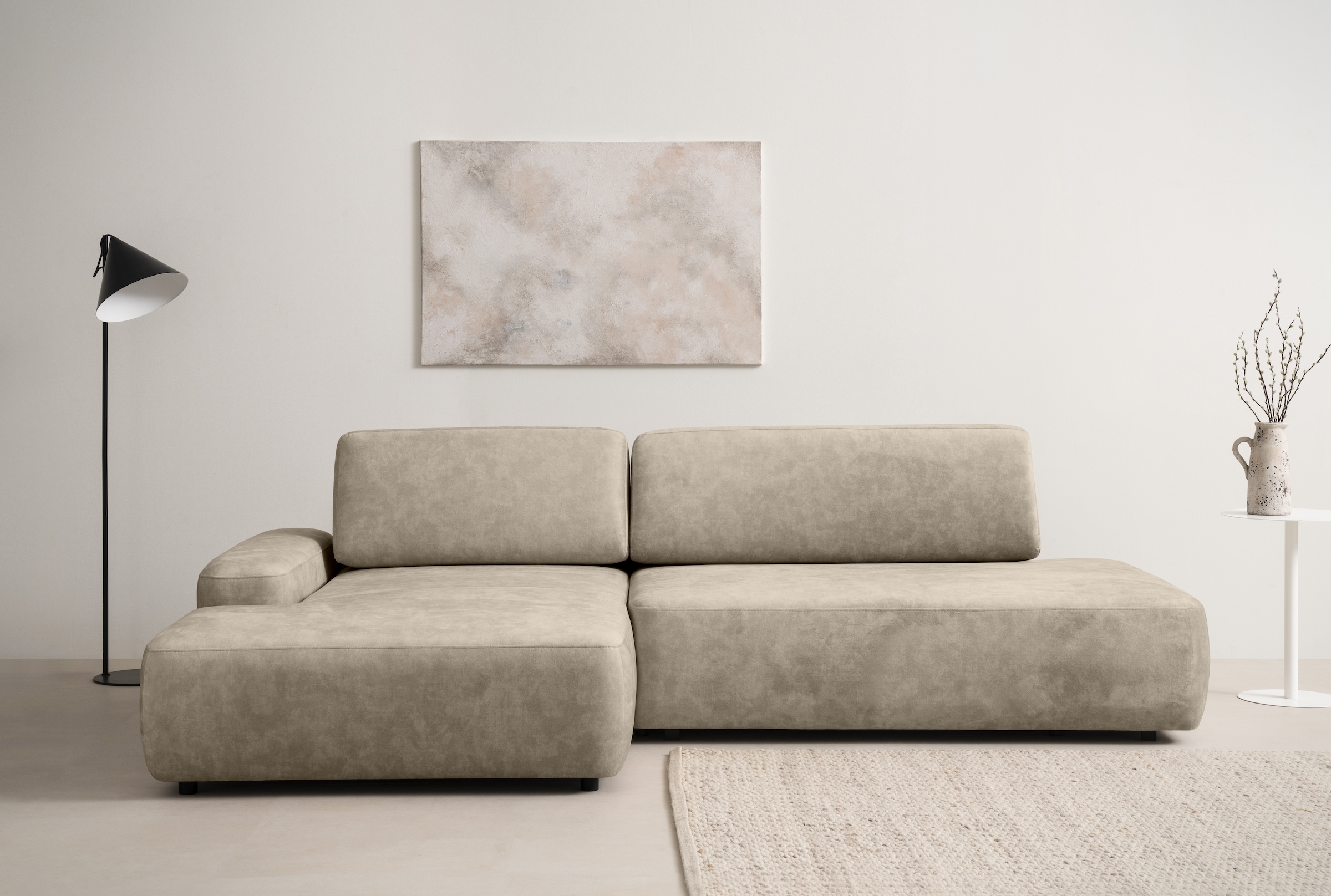 INOSIGN Ecksofa »TORGE, Schlafsofa Cord, Samtvelours u. Strukur fein, Couch in L-Form«, Schlaffunktion und Bettkasten, Liegefläche: 210x125 cm, neues Design