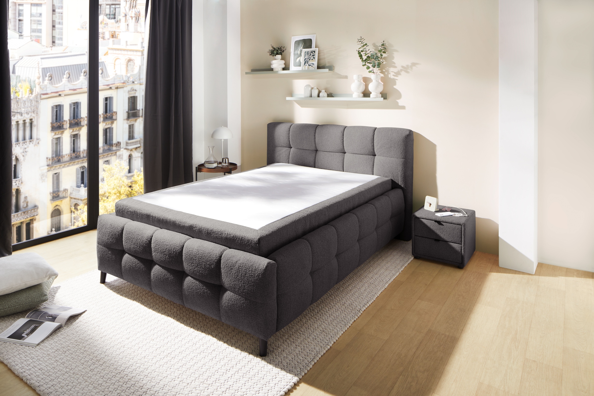 Jockenhöfer Gruppe Polsterbett »Lucy, wahlweise mit Federholzleisten und 7-Zonen-TTFK-Matratze in H3« Bubble-Optik, 2 unterschiedliche Einlegetiefen möglich